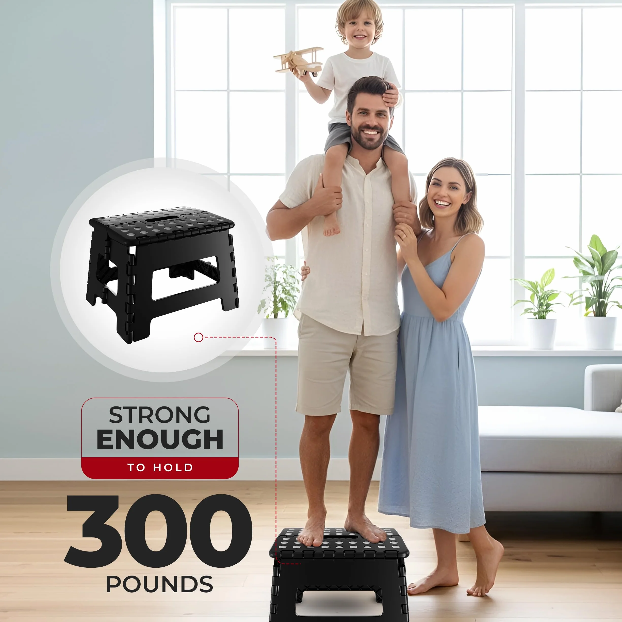 Utopia Home Taburete Plegable 9 Pulgadas, Antideslizante, Capacidad 300 lbs, Negro