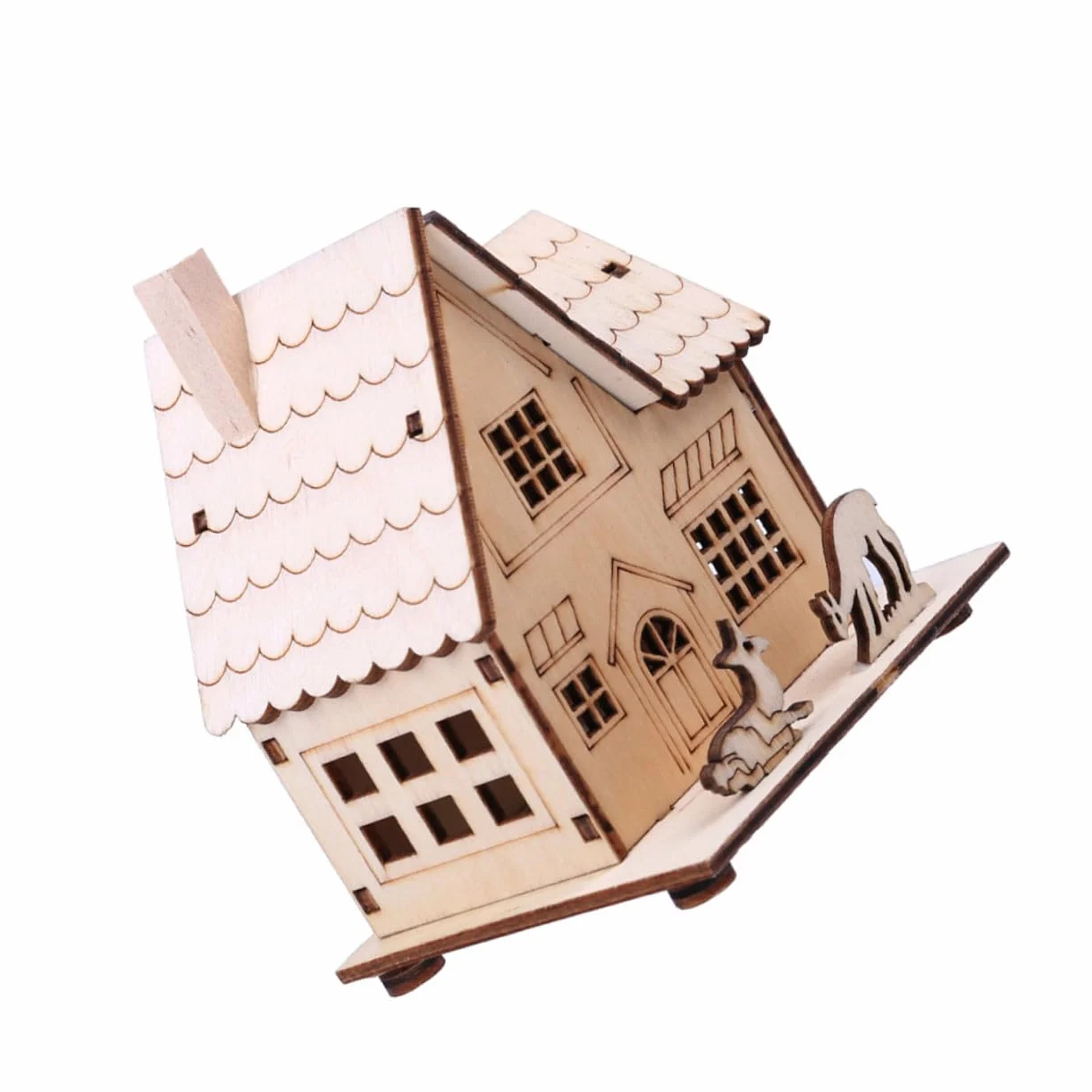 Adorno Casa Madera Navidad con Luz LED Decoración Mesa Festival Navideño Regalo para Amigos y Familia Miniatura Cabaña Madera Luminosa