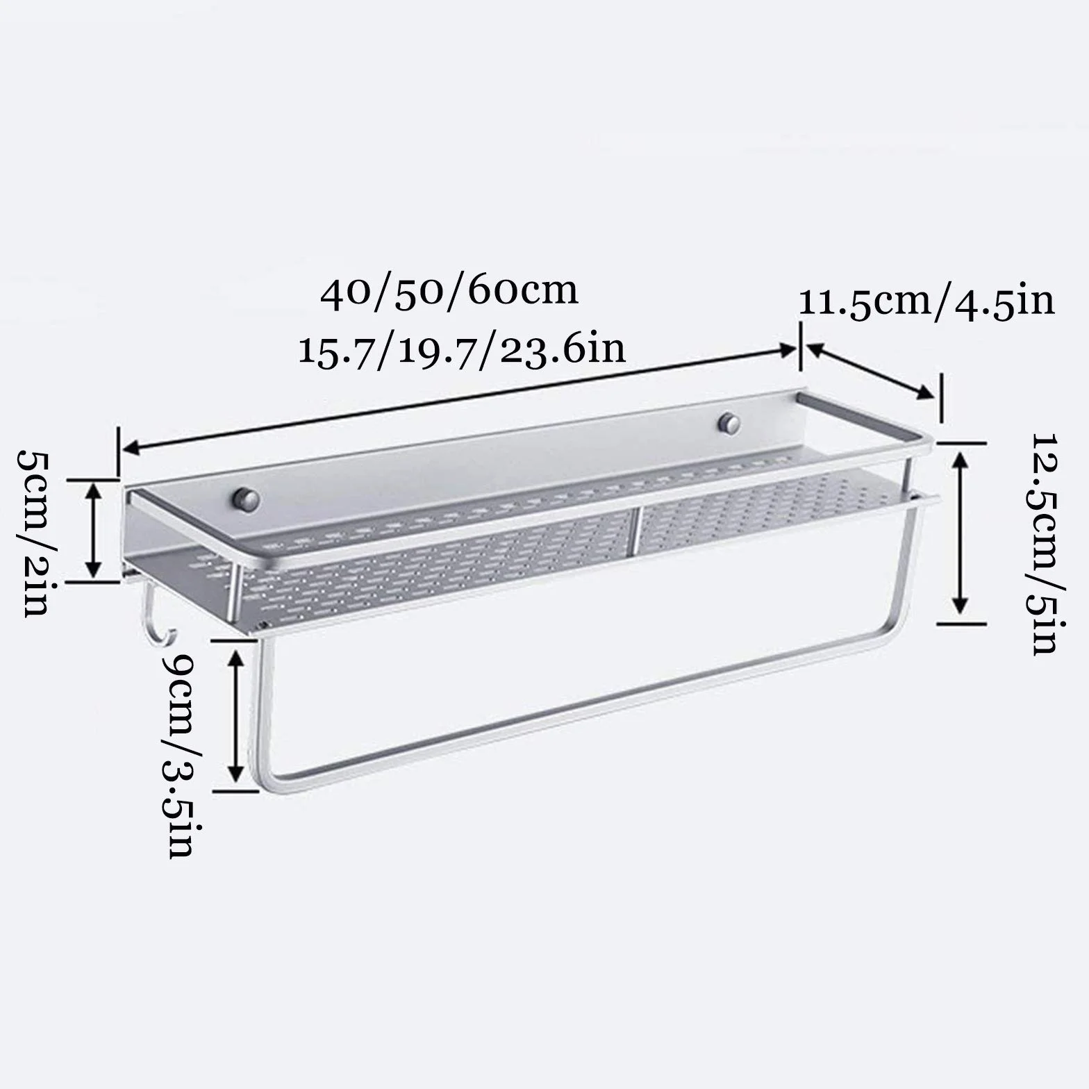 Estante de baño Estante de Ducha de Aluminio Estantes montados en la Pared Estantes flotantes inoxidables Cesta de Almacenamiento con Gancho extraíble y Barra para Toallas