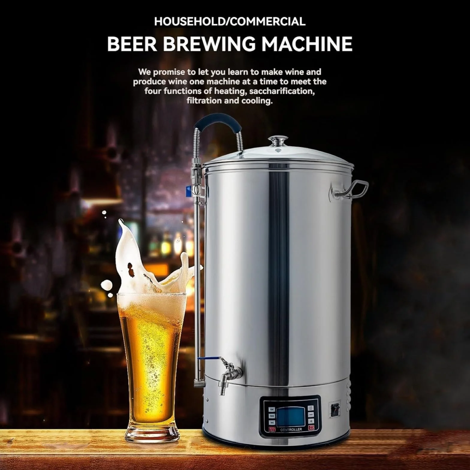 Sistema de Elaboración de Cerveza Eléctrico para Uso Doméstico y Comercial, Equipo de Maceración y Hervido de Cerveza con Pantalla Digital, Kit de Homebrew para Cerveza Artesanal (40L)