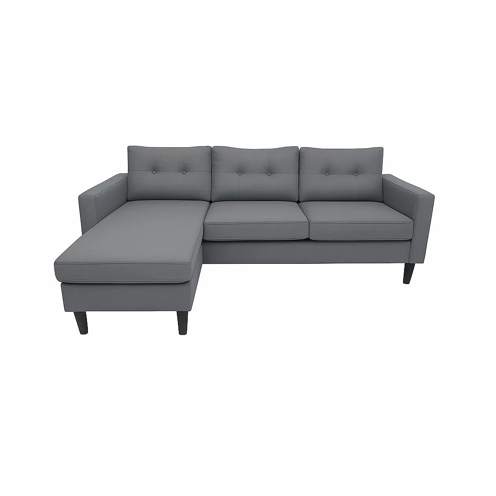 MUEBLIX.COM - Sofa 3 Plazas Chaiselongue Duruelo, Chaiselonge Intercambiable, Asientos y Respaldo Acolchados, Sofa con Estructura de Madera y Aglomerado, Sofas de Salón Modernos, Color Gris