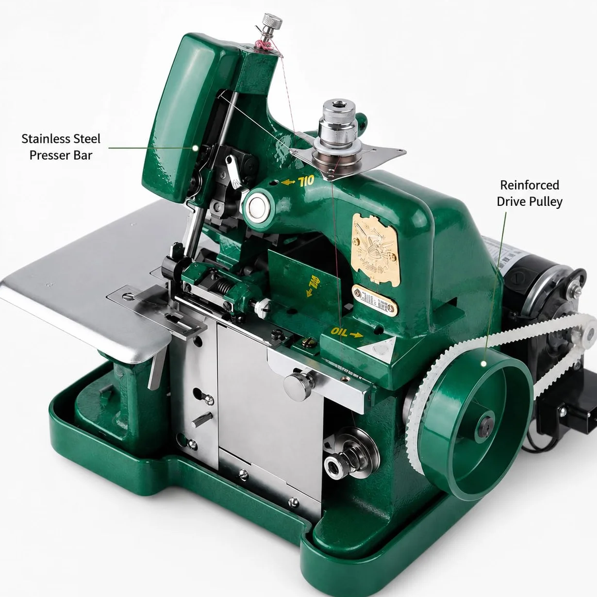 Máquina de coser Overlock Serger de alta resistencia - Overlocker de marco de metal con función de costura de mano para cuero y telas gruesas