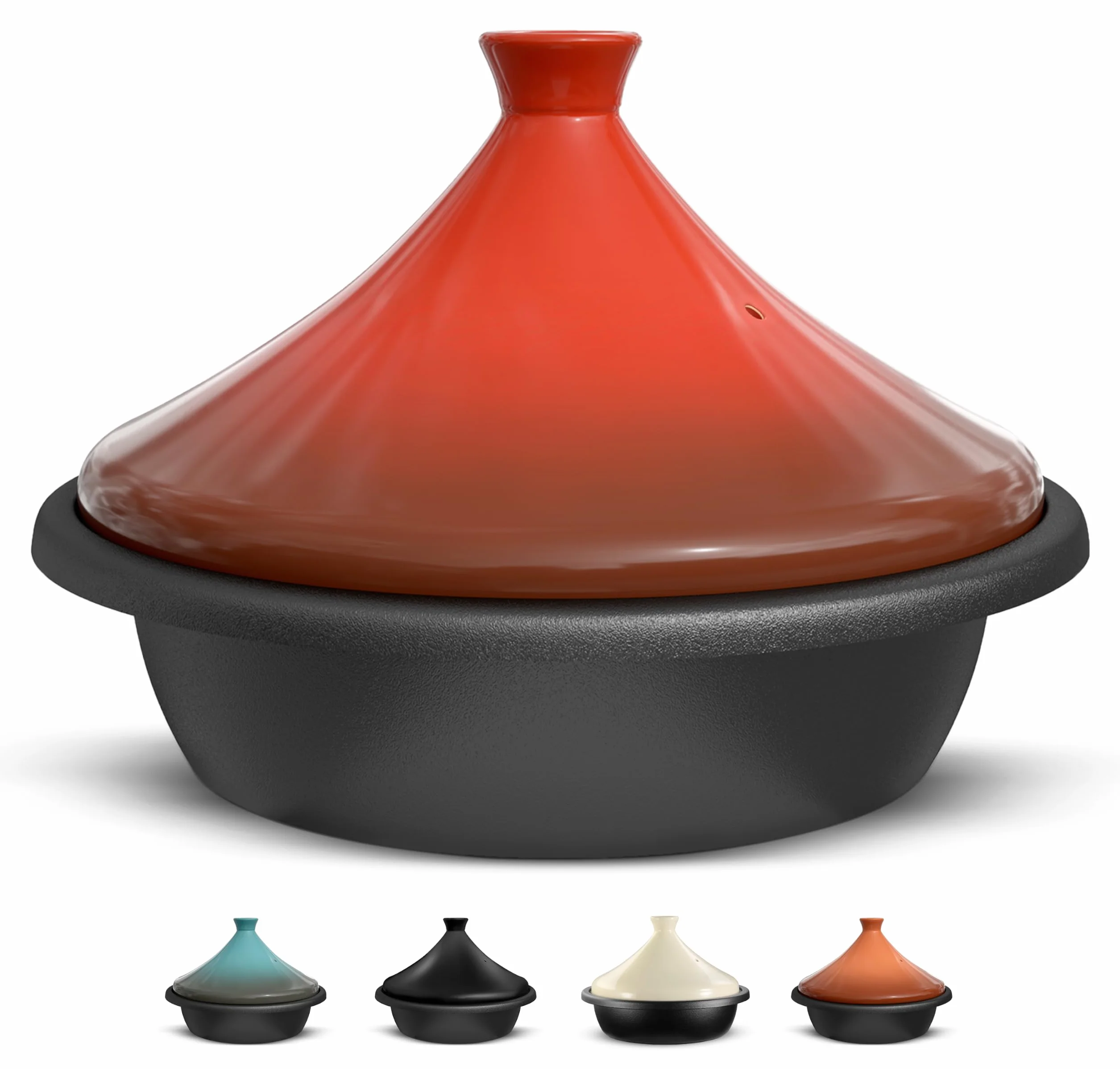 Kook Tajine marroquí, olla de hierro fundido esmaltado, tajín con tapa cerrada en forma de cono de cerámica, 3.3 cuartos de galón (cerámica)