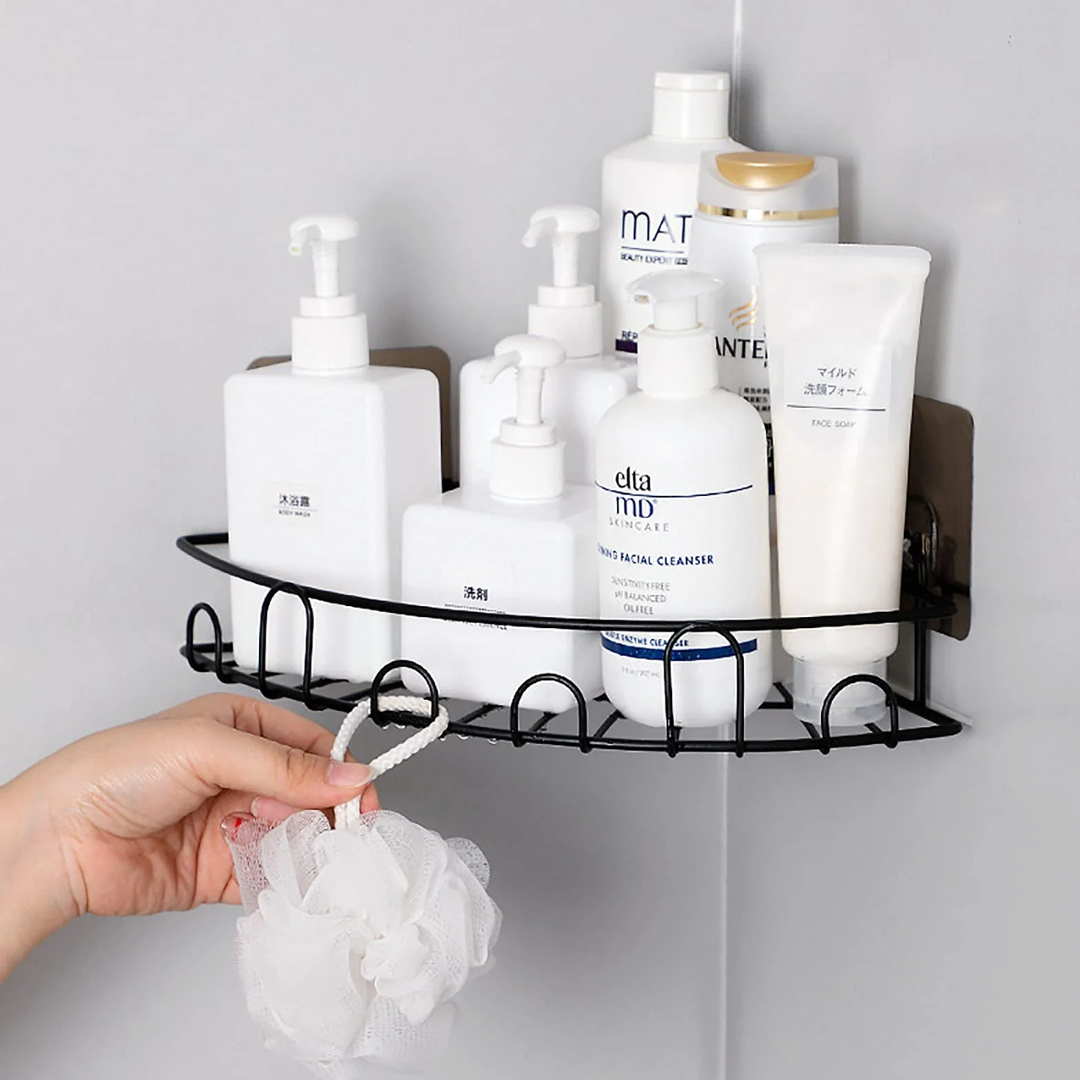 exquisitos estantes de baño Estante de Ducha baño Esquina Organizador de Ducha Estante de Almacenamiento sin perforación Estante doméstico para baño y Cocina/Negro