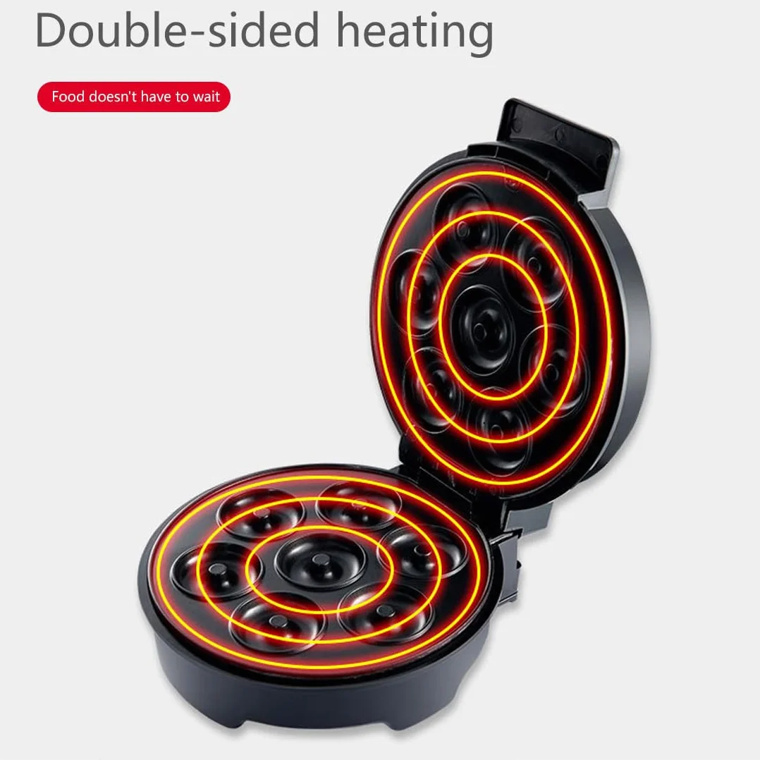 SOKANY SK-327 1000W Máquina para Rosquillas, Máquina para Rosquillas Para 7 donuts, Revestimiento Antiadherente, Fácil de limpiar, Horneado de doble cara