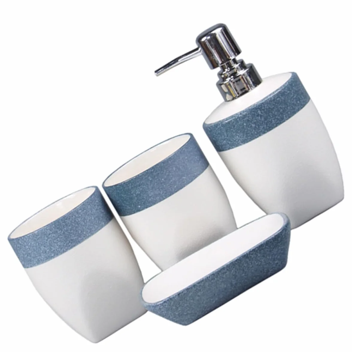 Organizador Diseño Antideslizante Juego de Cuatro Piezas de Dispensador de Jabón de Cerámica Azul Bandeja y Porta Vasos para Baño Doméstico