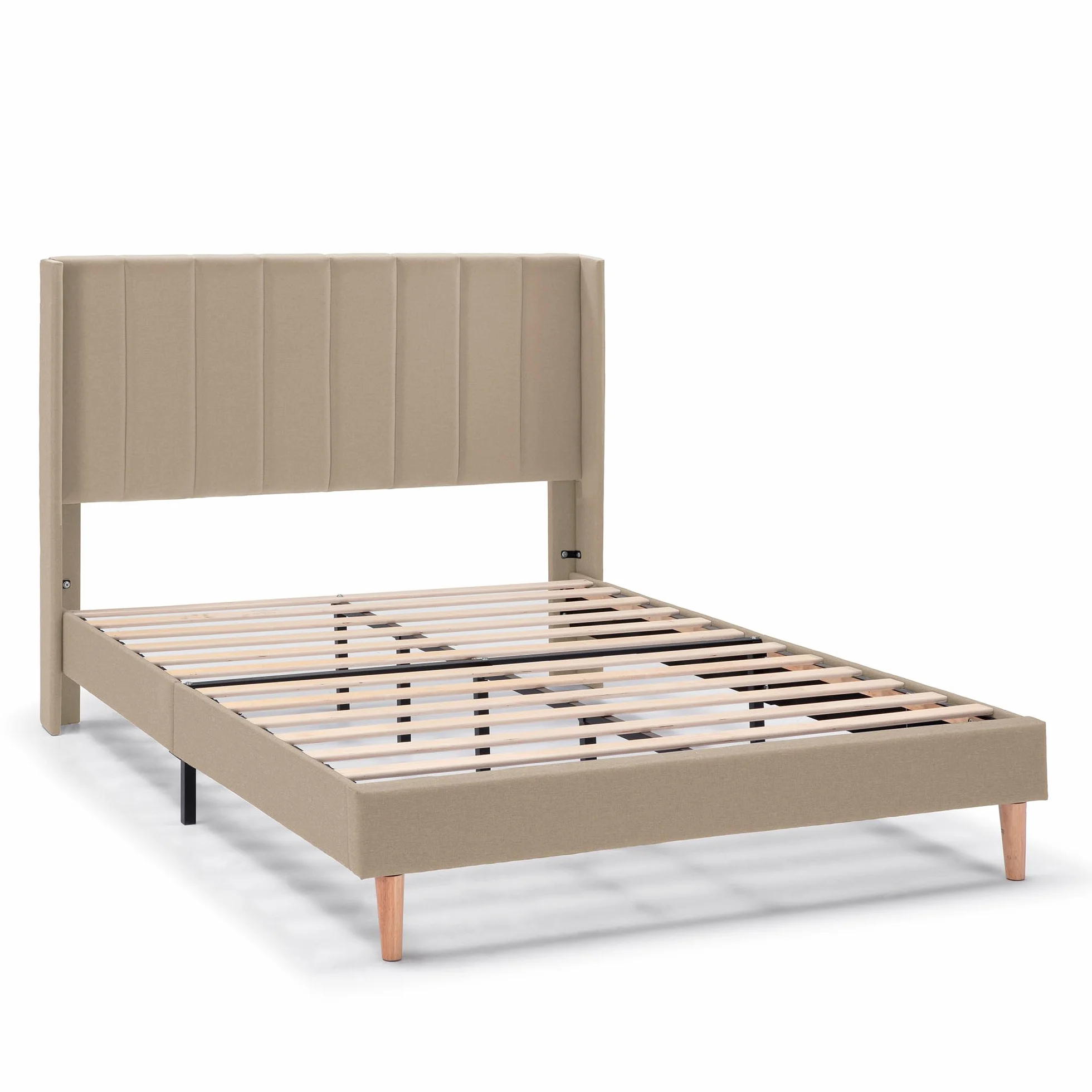 HOMN LIVING Estructura de Cama tapizada Noelia de 30 cm, Base para colchón 150x190 cm, Somier de láminas de Madera, Montaje Sencillo, Beige