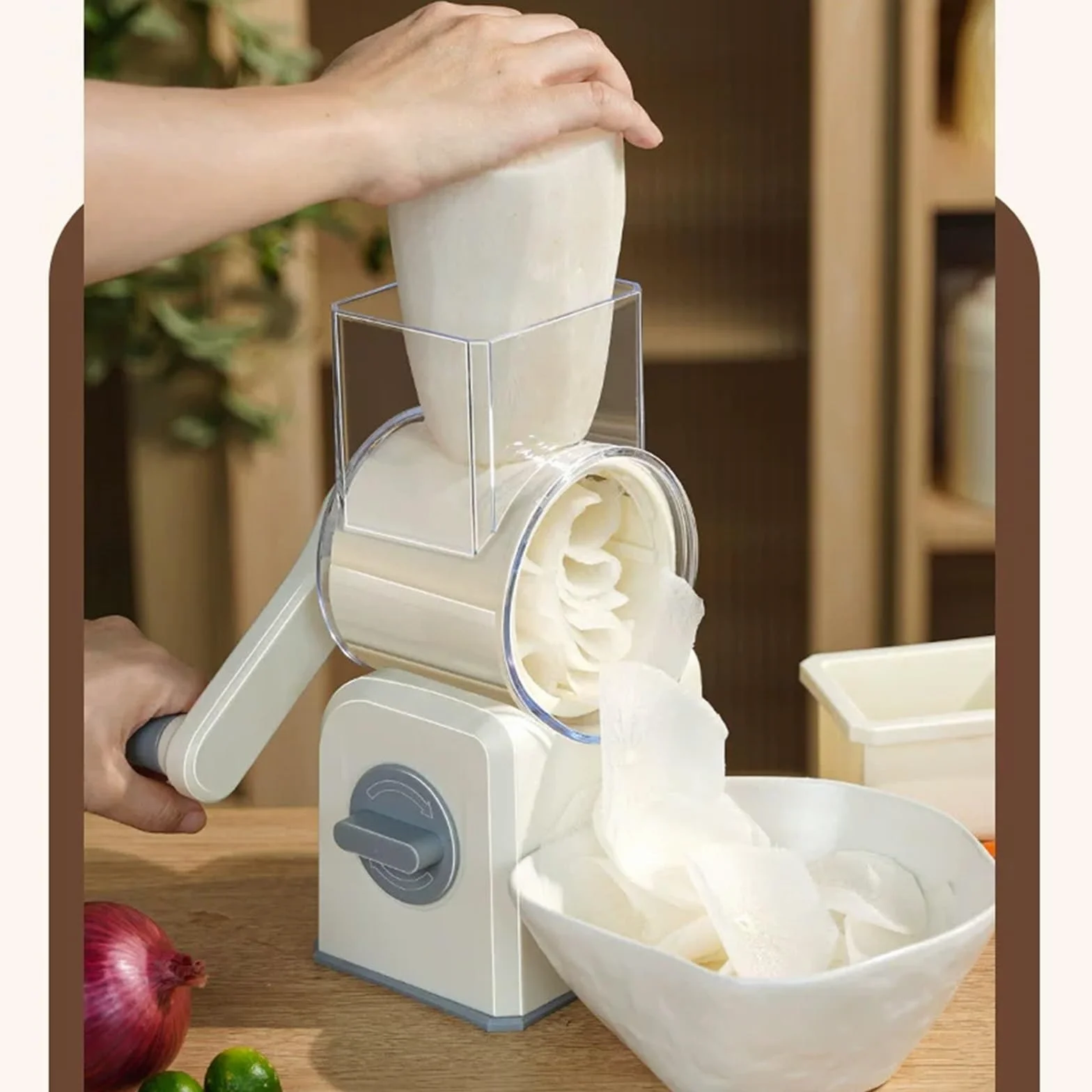 Mandolina de Cocina, Cortador Patatas y Verduras Manual, 10 Cuchillas Intercambiables, Salida Rápida de Filamento, Fácil Limpiar, Compartimento Almacenamiento Oculto