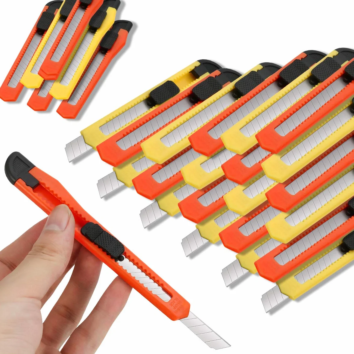 DIYSELF 24 Pack Box Cutters Bulk (9mm Wide Blade Cutter) Utility Knife Retractable, Razor Knife Exacto Knife, Compact, Extended Use for Heavy Duty Office, Home, Crafts, Hobby, Disposable Box Cutter