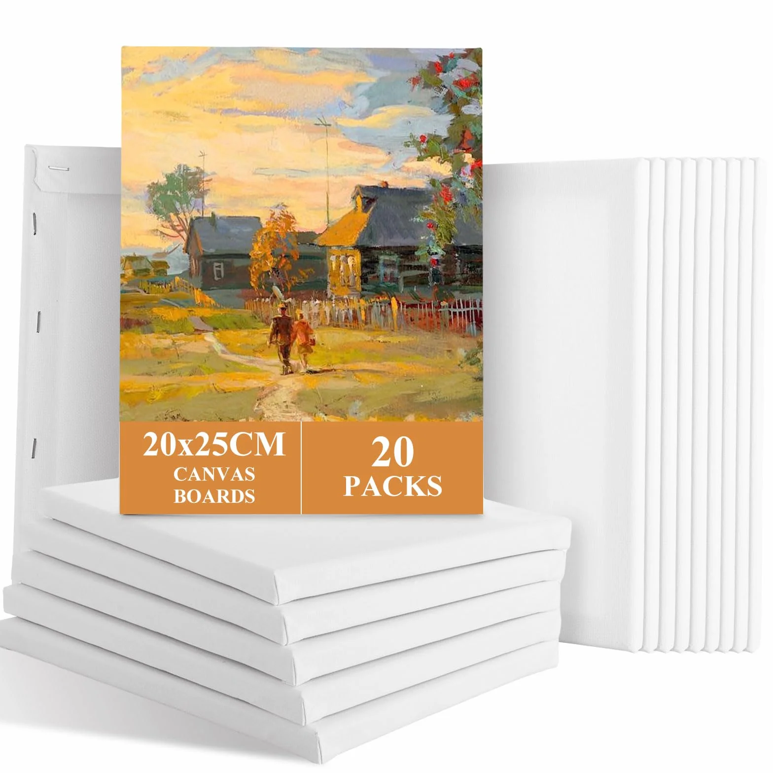 SHUESS 20 lienzos en blanco para pintar, 20 x 25 cm, pequeños tableros de lienzo preestirados para arte, pintura acrílica y acuarela, 1,6 cm de grosor