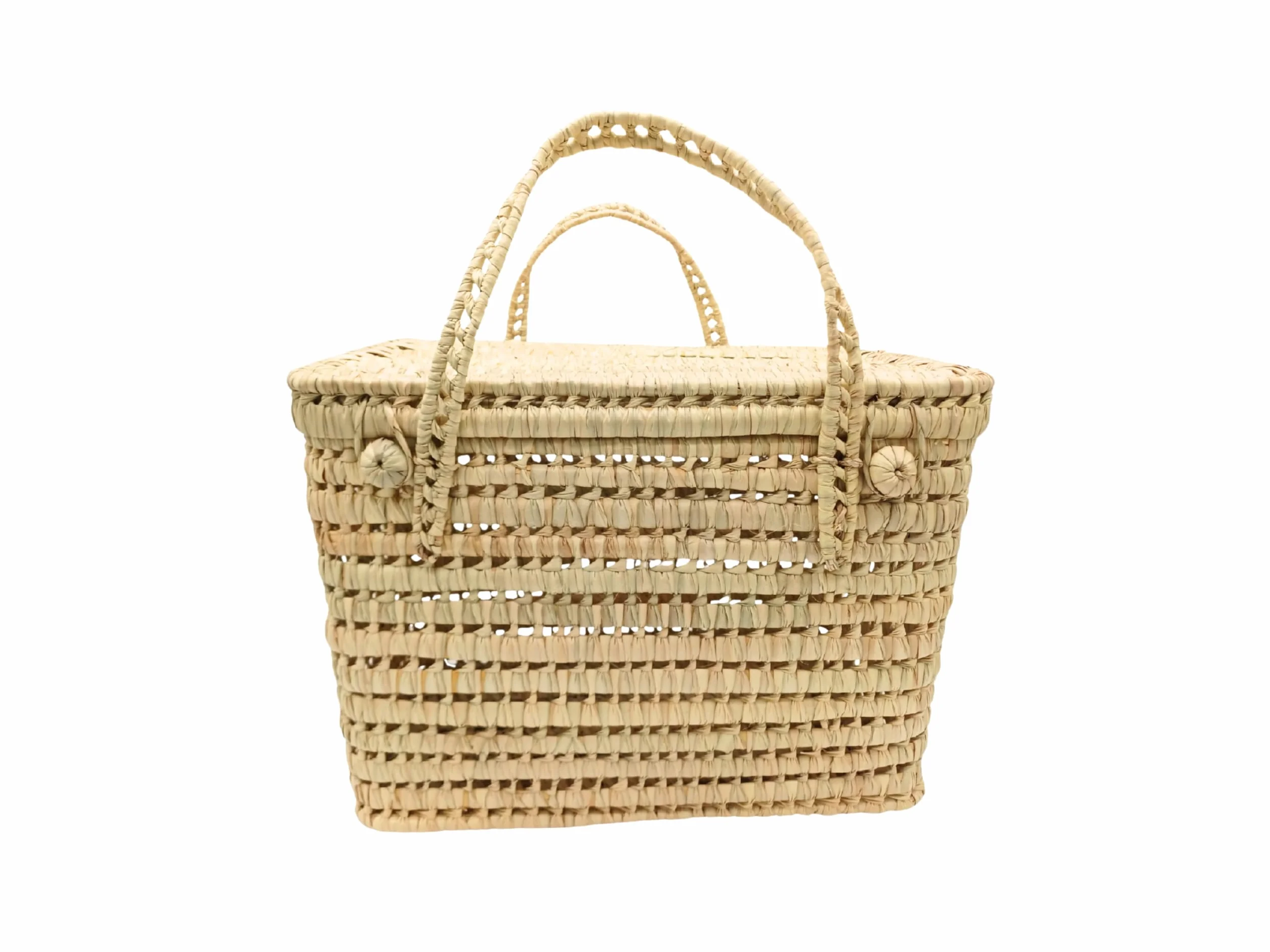 Cesta de Almacenamiento de Hoja de Palma Natural, Organizador Tejido, 45 cm, Baúl Decorativo para Juguetes