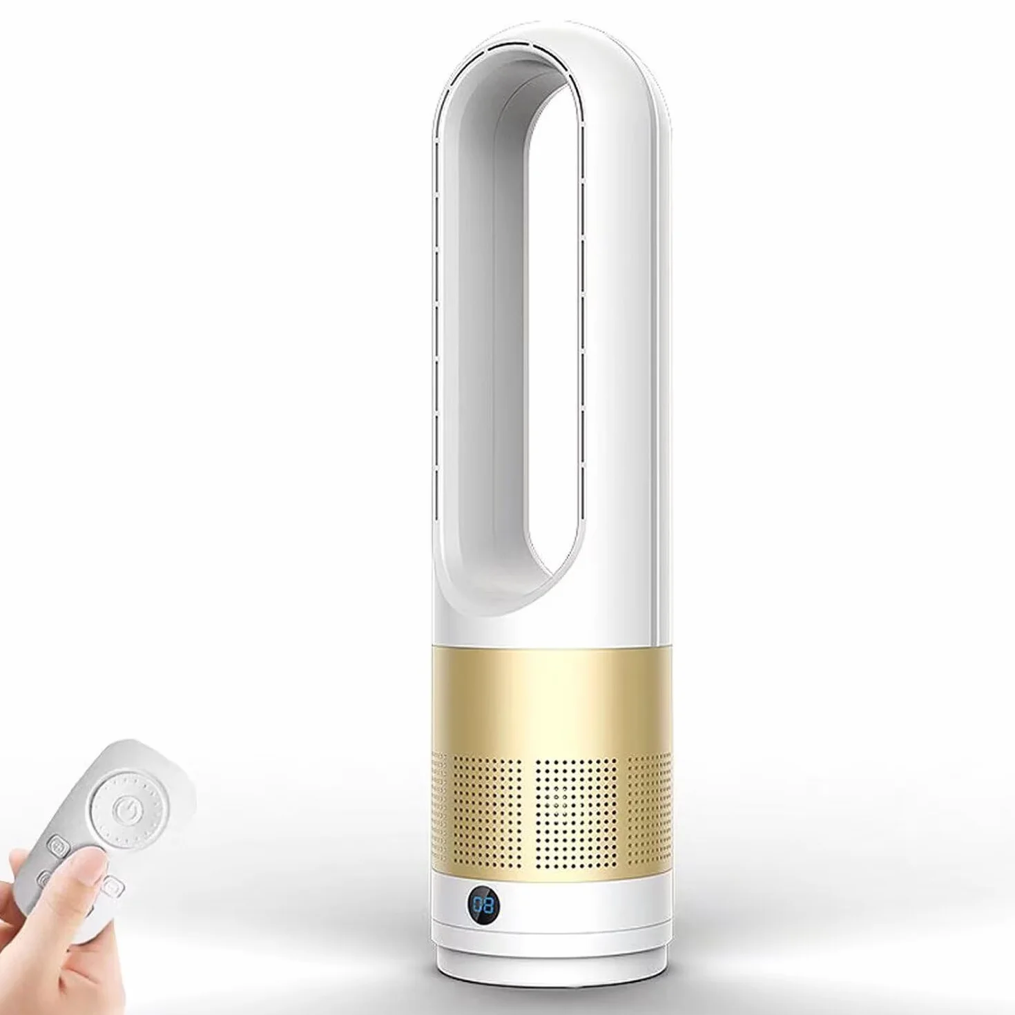 Genérico Ventilador de torre portátil,ventilador sin hojas con pantalla LED,control remoto,8 velocidades de viento,ventilador de mesa oscilante de 80°,función de temporizador de 8 h