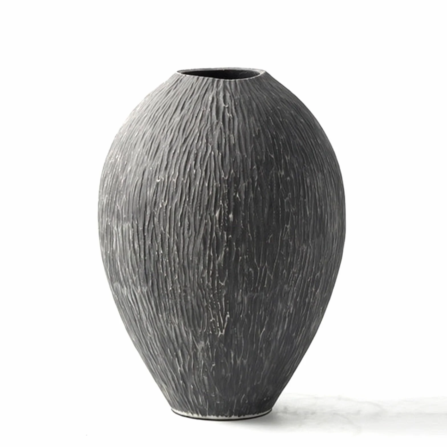 Jarrón de Cerámica Florero Botella Ornamento Superficie Estriada Hecha a Mano y Silueta con Cuello Estrecho Base Estable para Estanterías Recibidor, Envejecido, 28.5 28.5 H40.5cm