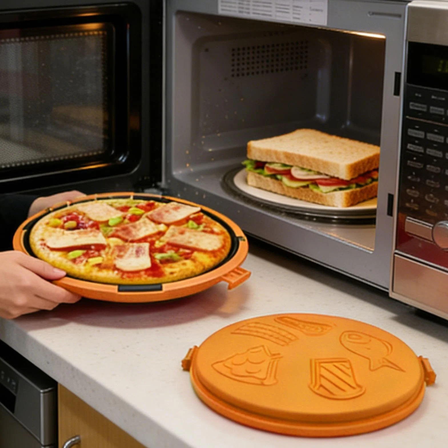 Generisch Plancha para microondas – y hornear rápidamente – Derretidor de queso antiadherente | Ideal para pizza, panqueques y desayunos | Utensilios de cocina compactos para dormitorio y oficina