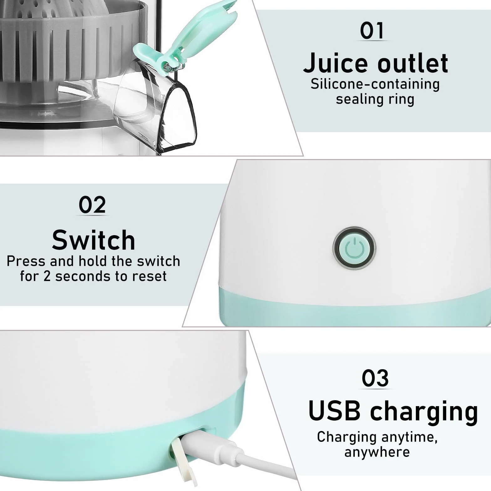 ibasenice Exprimidor Capacidad Menor a 400ml de Cítricos Portátil Eléctrico Batería 1600mah, Fácil Limpieza y Diseño Compacto para Uso Doméstico