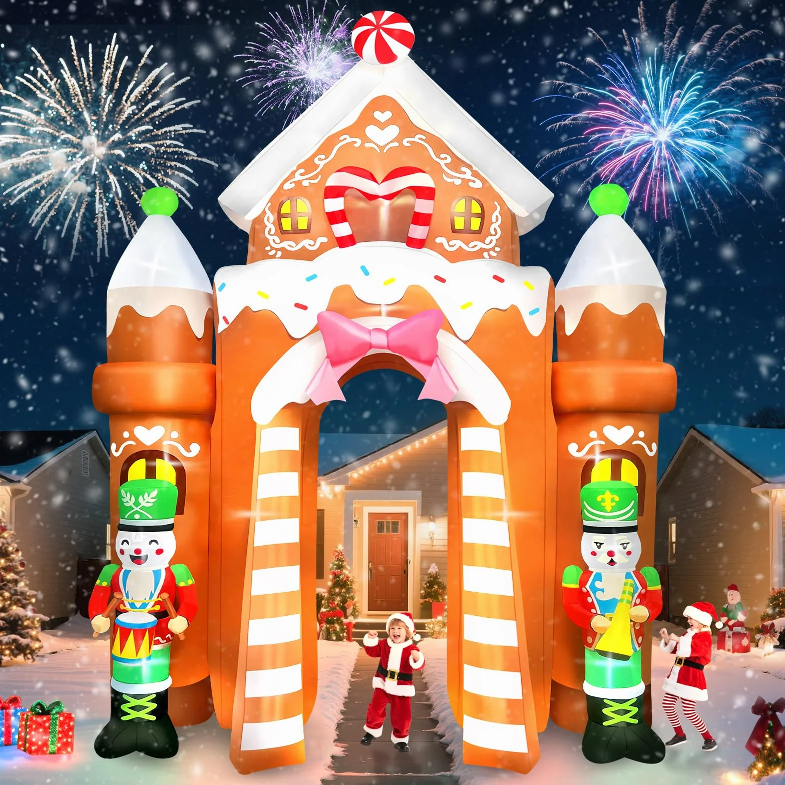 Kalolary Decoración de Navidad Hinchable con iluminación LED – Gran Figura de Navidad para Interior y Exterior, decoración navideña para jardín y casa (12FT,Soldados Gingerbread Archway)