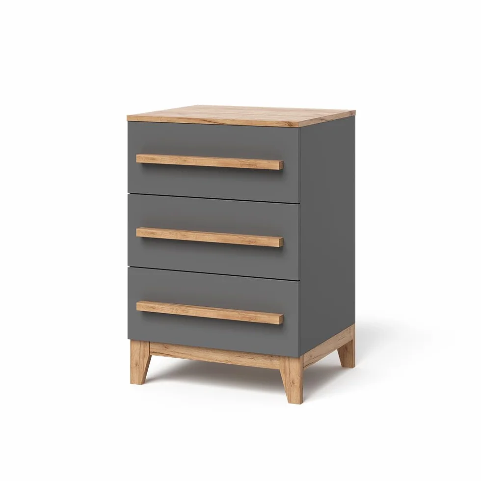 VitaliSpa Aparador Malia, Gris/Artisan, 60 x 88 cm con 3 cajones, Compatible con Otros Muebles de la Serie Malia
