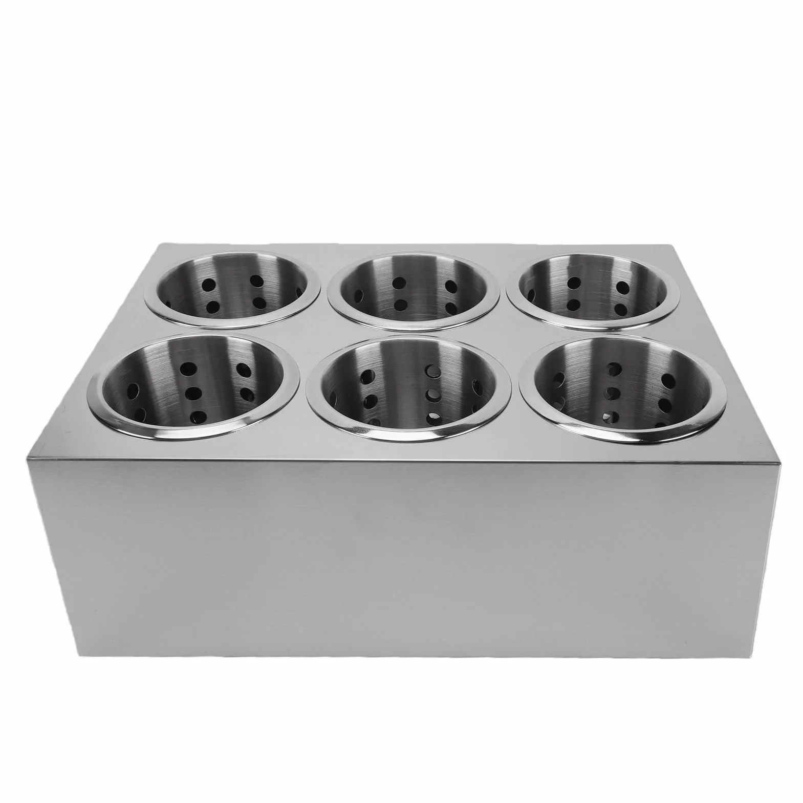 Soporte para Utensilios de Acero Inoxidable, Organizador de Cubiertos de 6 Compartimentos con Orificios Perforados y Base Antideslizante para Almacenamiento de Cubiertos de Cocina