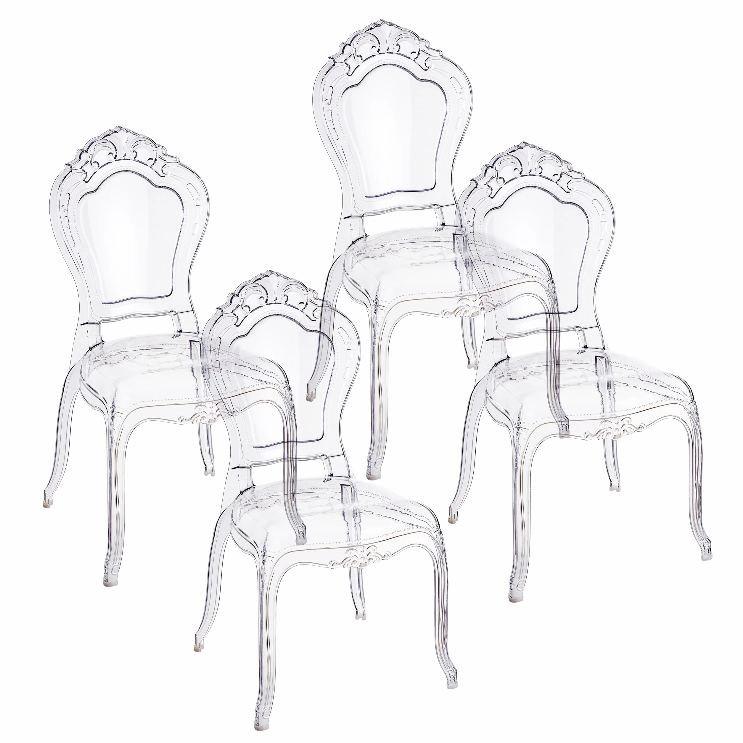 Baroni Home Set de 4 Sillas de Policarbonato Transparente, Asiento de Diseño Elegante Apilable e Impermeable para Sala de Estar, Comedor, Dormitorio, 48X46X98 cm, Esmerli