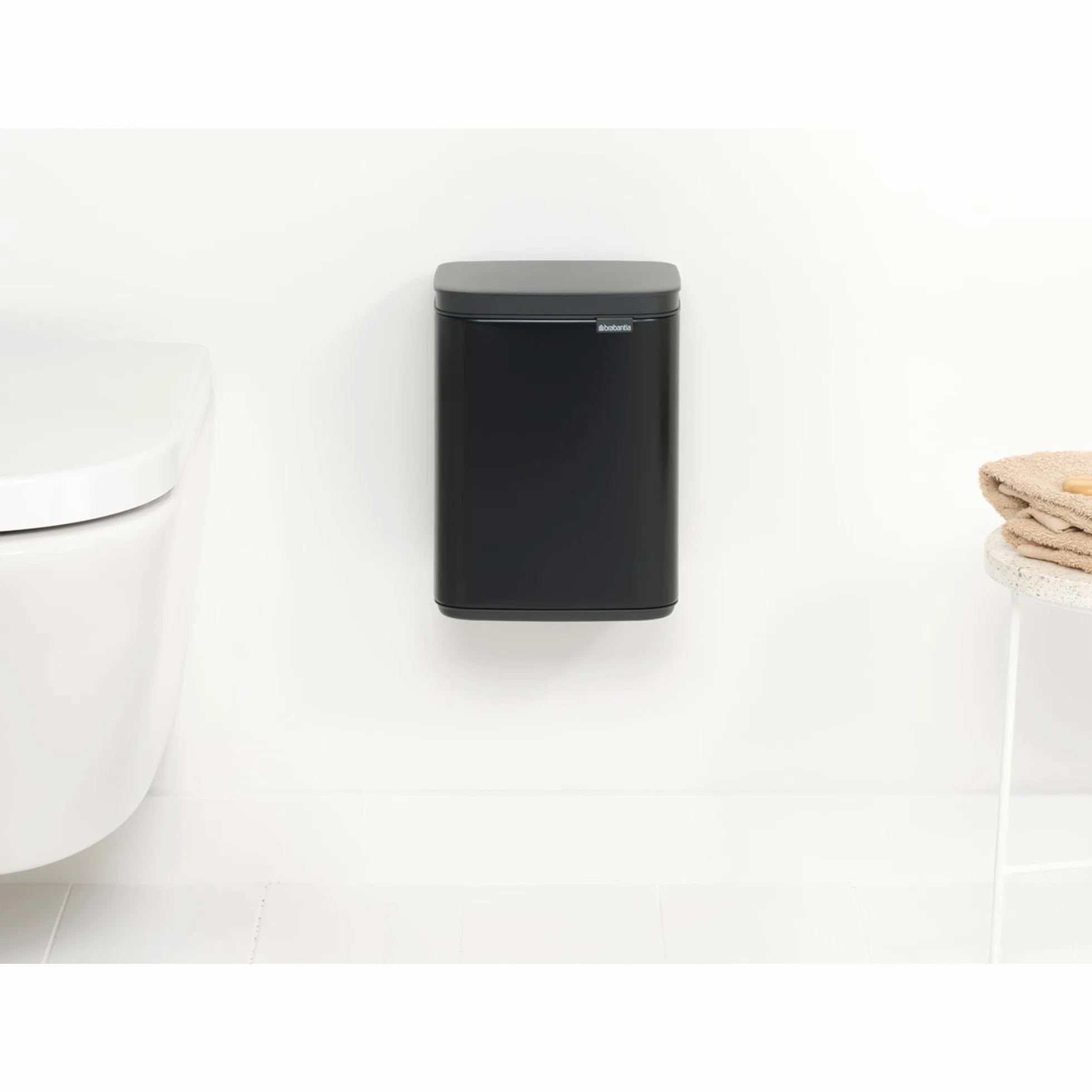Brabantia Cubo de basura Bo 4 L Negro Mate Tapa apertura fácil cierre suave Montaje en pared