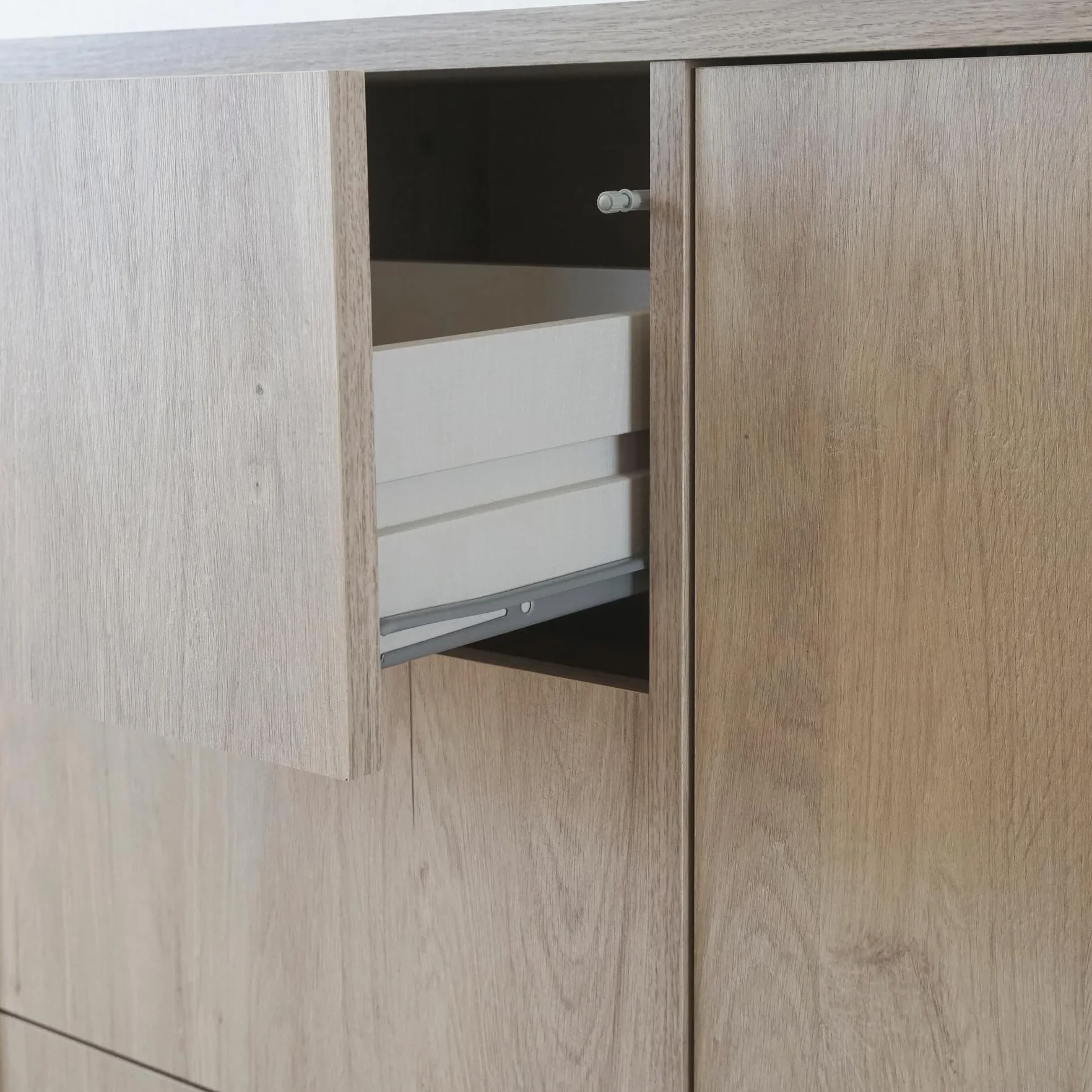 MUEBLES PITARCH | Aparador Salón Comedor, Buffet, Mueble Auxiliar, 2 Puertas y 3 Cajones, Roble Aurora, 89x140x40cm, Despensa, Cocina, Despacho, Tirador Push o Pulsador, Moderno, Nórdico, Modelo Oslo