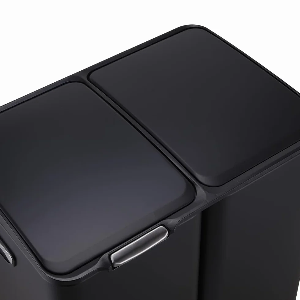 Bayt Cubo Basura - Cubo de Basura Cocina con 3 compartimentos (13+17+30L), Papelera con Separación Inteligente de Residuos, Acero Inoxidable, Total 60 Litros, Negro