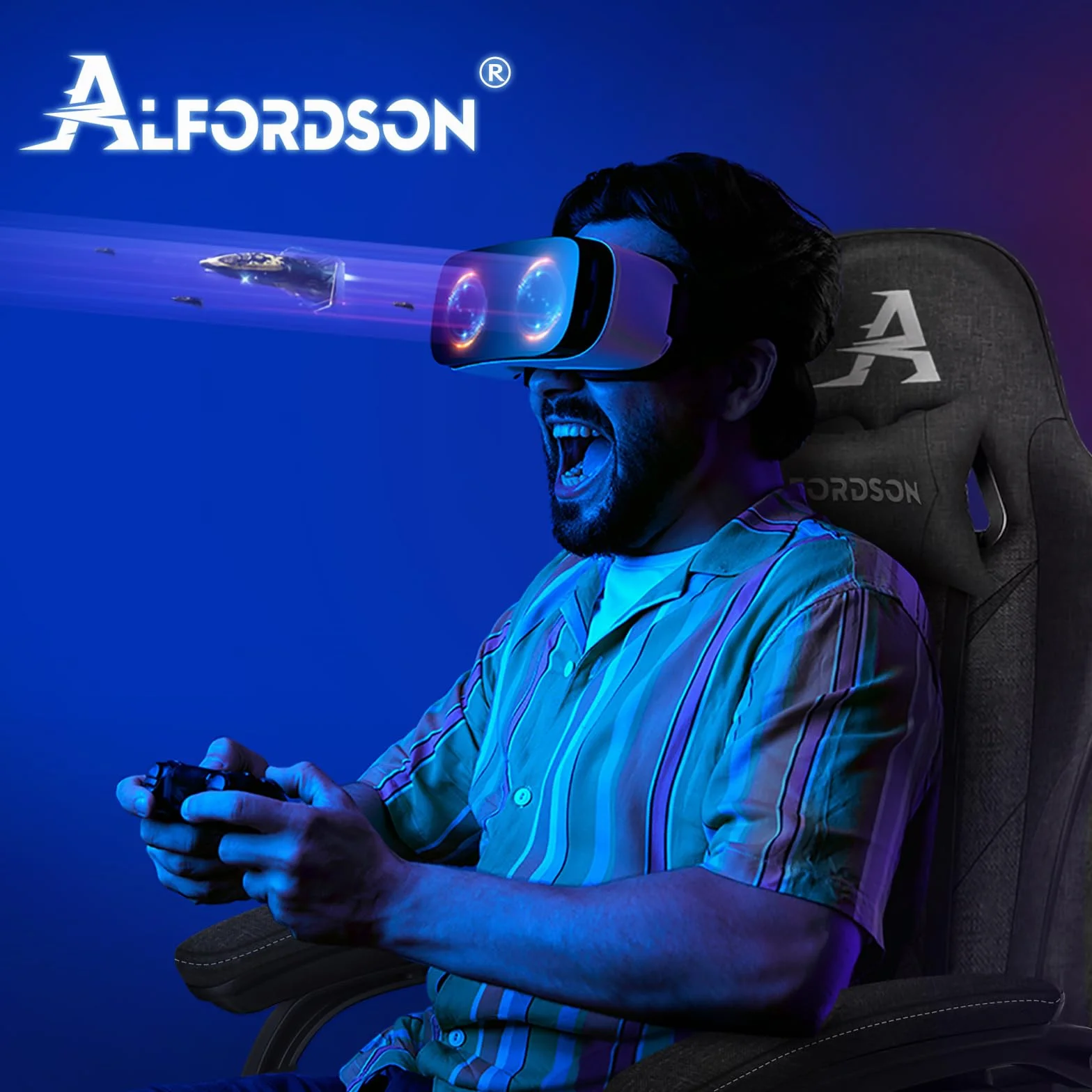 ALFORDSON Silla Gaming con Cojín Lumbar y Cervical, Silla Oficina Gamer Ergonómica Reclinable con Masajeador, Respaldo Alto Acolchado, Ideal Ordenador,Oficina,Videojuego,Escritorio, Lino(Gris Oscura)