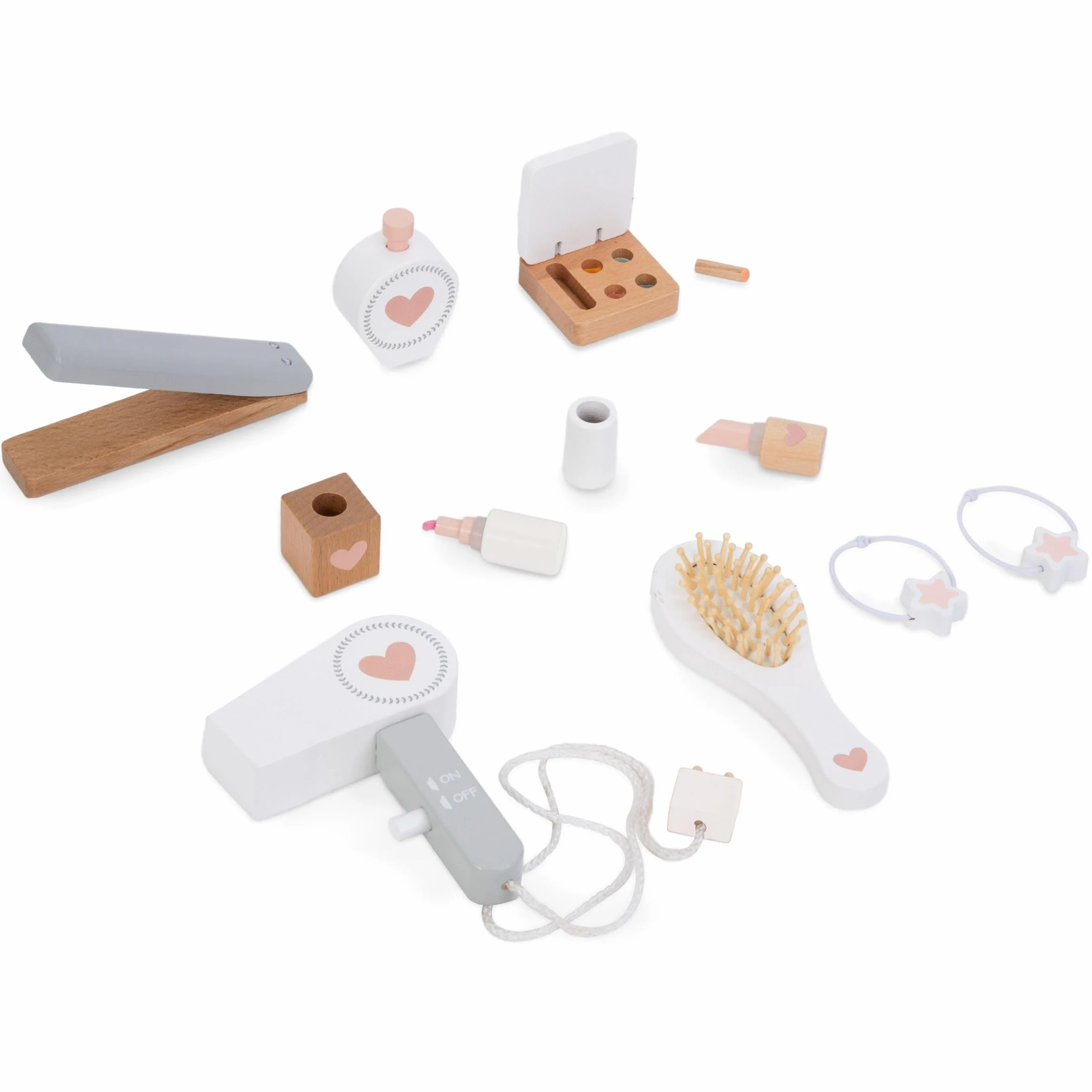 Mamabrum Maquillaje de Madera Dresser para Niñas - Vanidad con Perfume, Esmalte de Uñas, Cepillo y Lazos