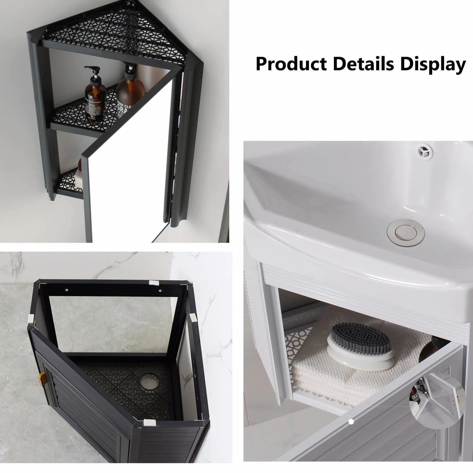 SDdPulse Moderno armario de esquina para baño con diseño de fregadero montado en la pared y grifo de frío y caliente, gran espacio de almacenamiento para espacios pequeños, ideal para la cocina del