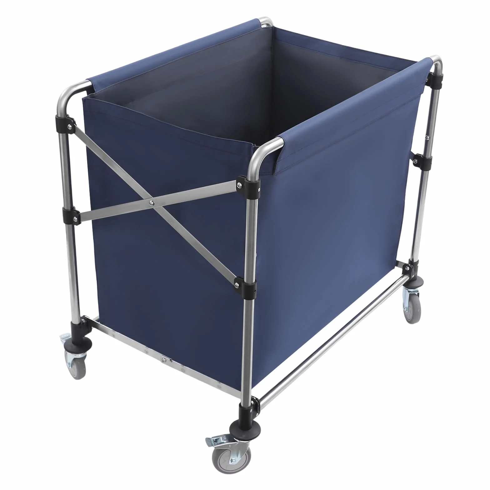 WooDerson Carrito de lavandería plegable, carrito de lavandería comercial con ruedas, cesta de la ropa de acero inoxidable con bolsa de tela Oxford extraíble, capacidad de carga de 100 kg, gran