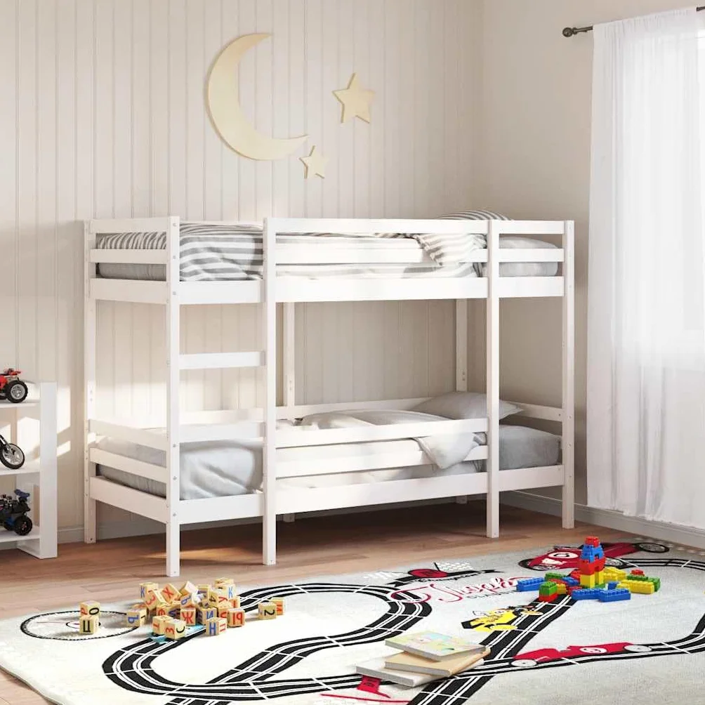 Litera blanca de 80 x 200 cm de madera de pino maciza, robusta estructura de cama con escalera, diseño seguro para habitaciones infantiles y jóvenes, mueble que ahorra espacio
