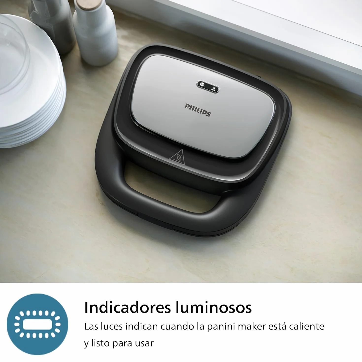Philips Sandwichera Serie 5000-3 juegos de platos para paninis, sándwiches y gofres, placas antiadherentes para parrilla, cortar y sellar, 750 W de potencia, negro (HD2350/80)