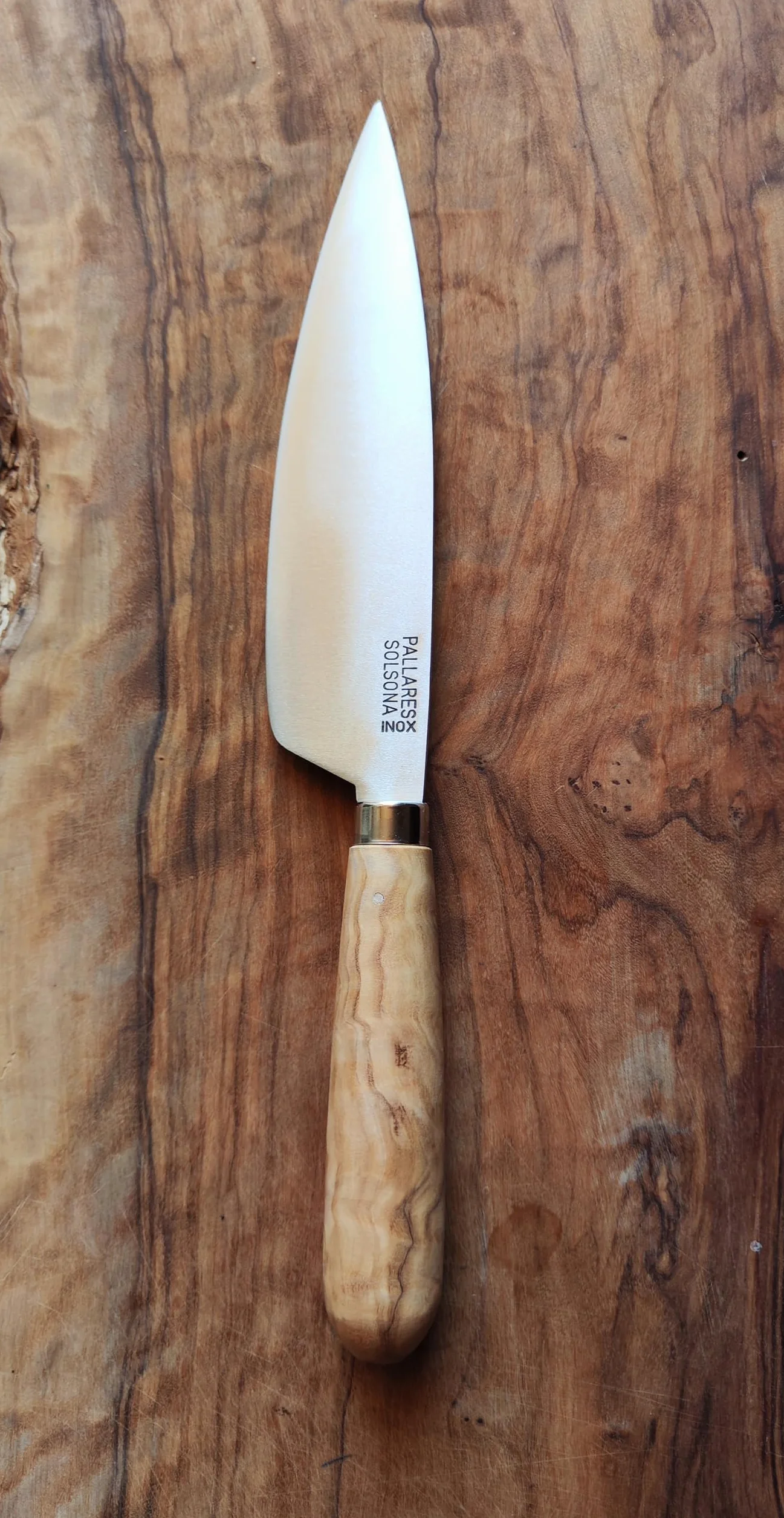 PALLARES Cuchillo Cocina Mango Redondo Madera de Olivo.Acero Inoxidable 16cm.