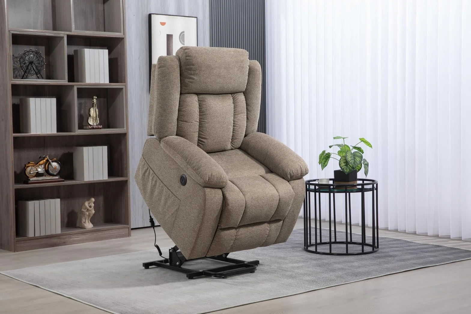 DUPI Sillón Relax Eléctrico California | Elevable y Reclinable con Motor | Fácil Montaje en 2 Minutos | Sistema Antivuelco | 100% Poliéster (Capuchino)
