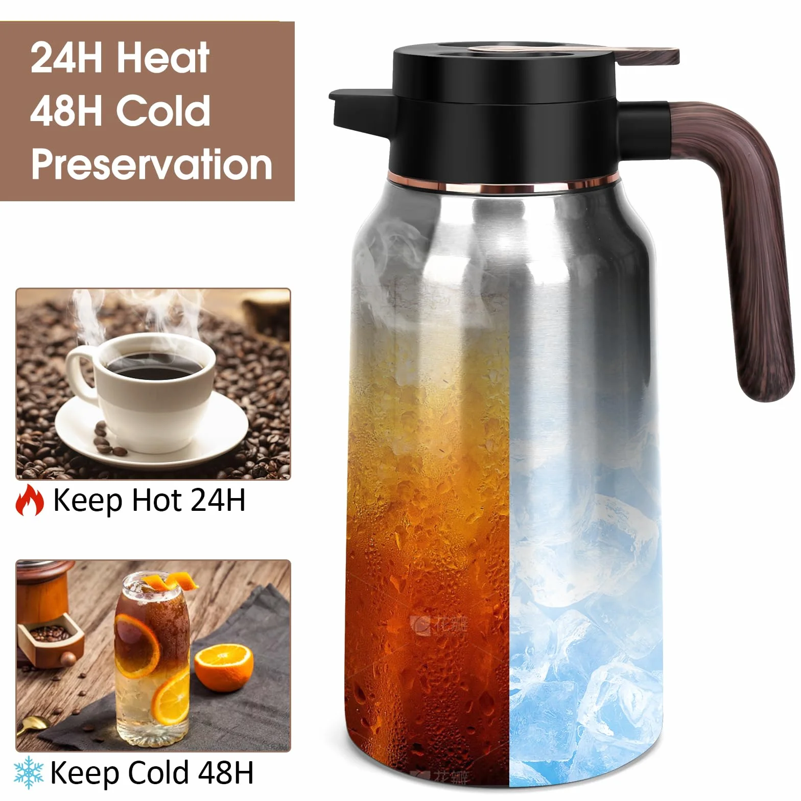 Jarra térmica de café de 68 onzas, jarras de acero inoxidable para líquidos calientes 36 horas, jarras de café aisladas para mantener el café caliente, agua caliente, té, bebidas calientes (plata)