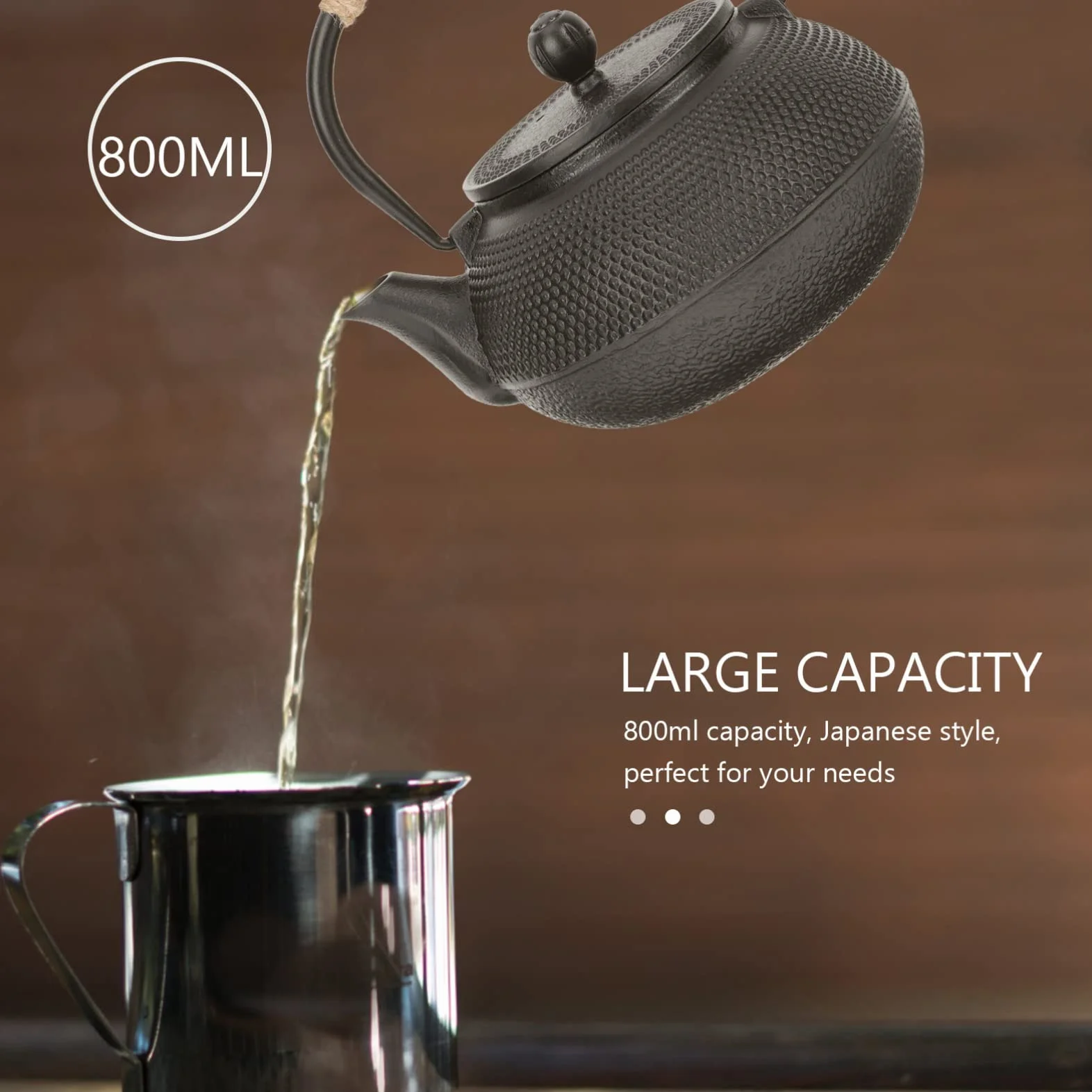 Tetera de Hierro Tetsubin 800ml Negra para Infusión | Infusor, Asa Cómoda, Limpieza Sencilla, Aislamiento Térmico, Uso en Hogar y Oficina