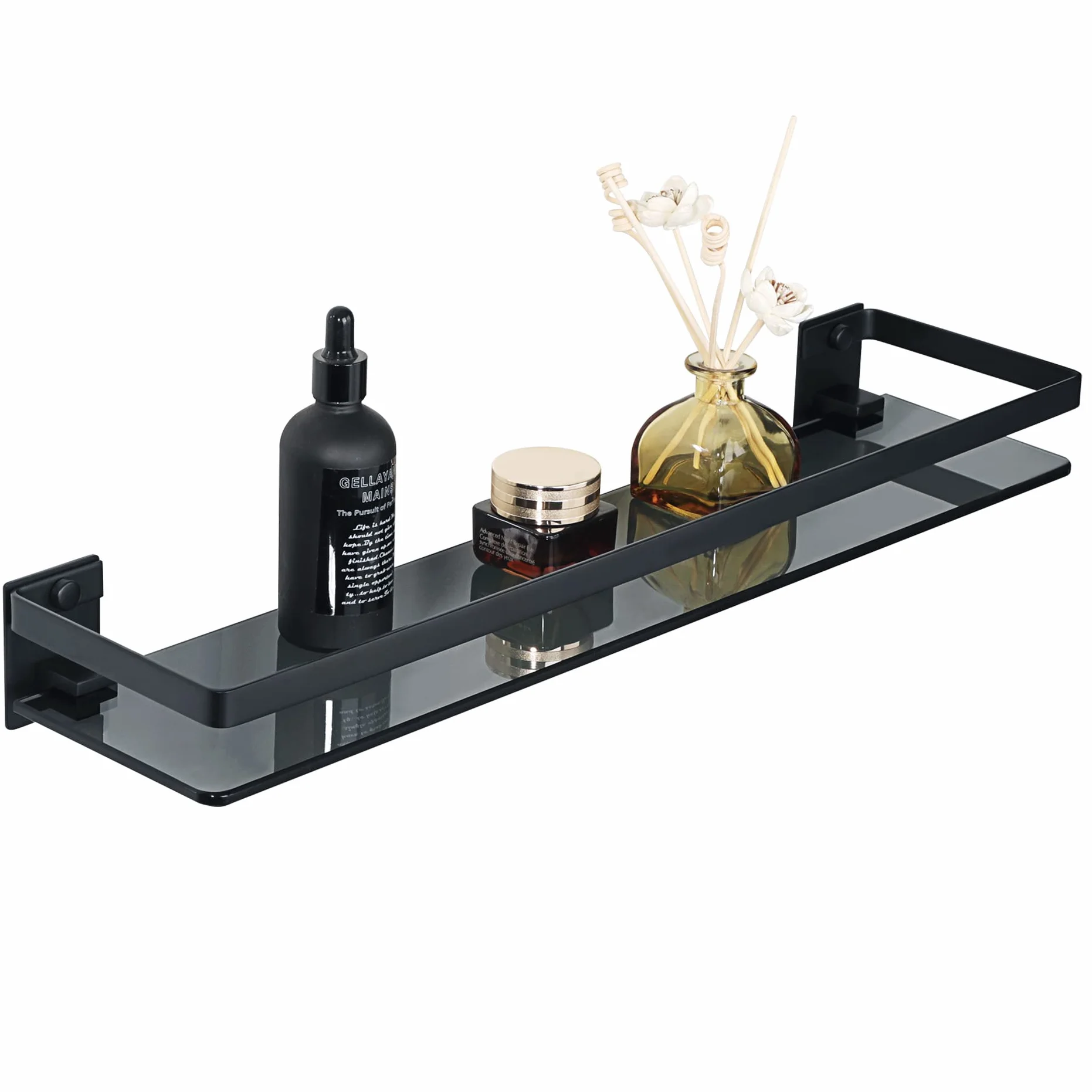 SAYAYO Estanteria Baño Sin Taladro Pared de Vidrio Ducha Cristal Accesorios Baño Negro Champú Organizador Acero Inoxidable Estante Baño 500mm x 125mm x 60mm, EGDL1001-50-B | Soporte de champú para baño y cocina