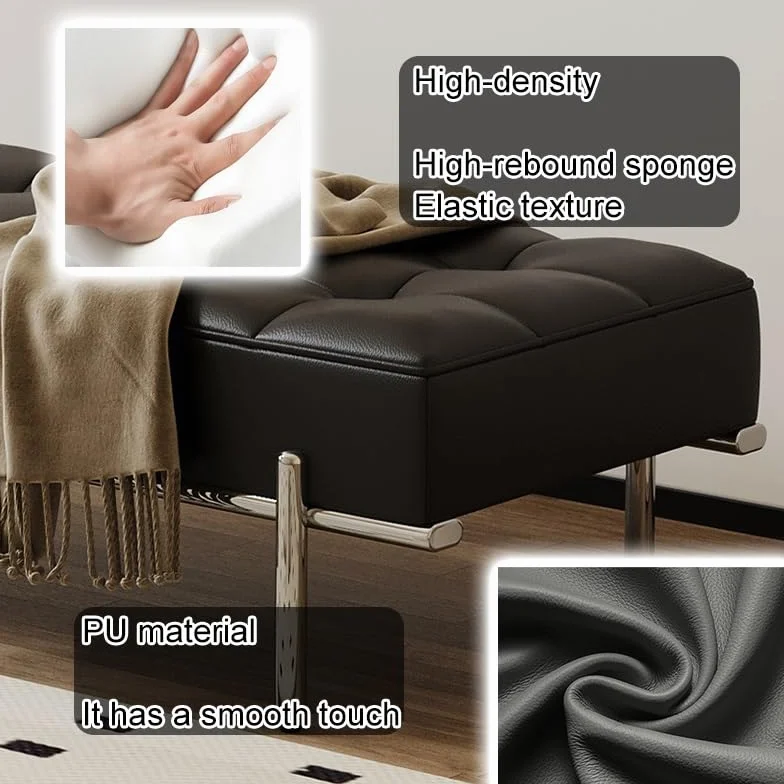 Banco tapizado para zapatos de entrada con base de acero inoxidable resistente para organización de sala de estar y pasillo