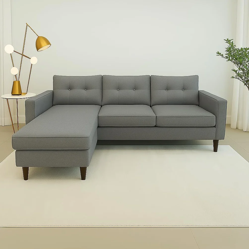 MUEBLIX.COM - Sofa 3 Plazas Chaiselongue Duruelo, Chaiselonge Intercambiable, Asientos y Respaldo Acolchados, Sofa con Estructura de Madera y Aglomerado, Sofas de Salón Modernos, Color Gris