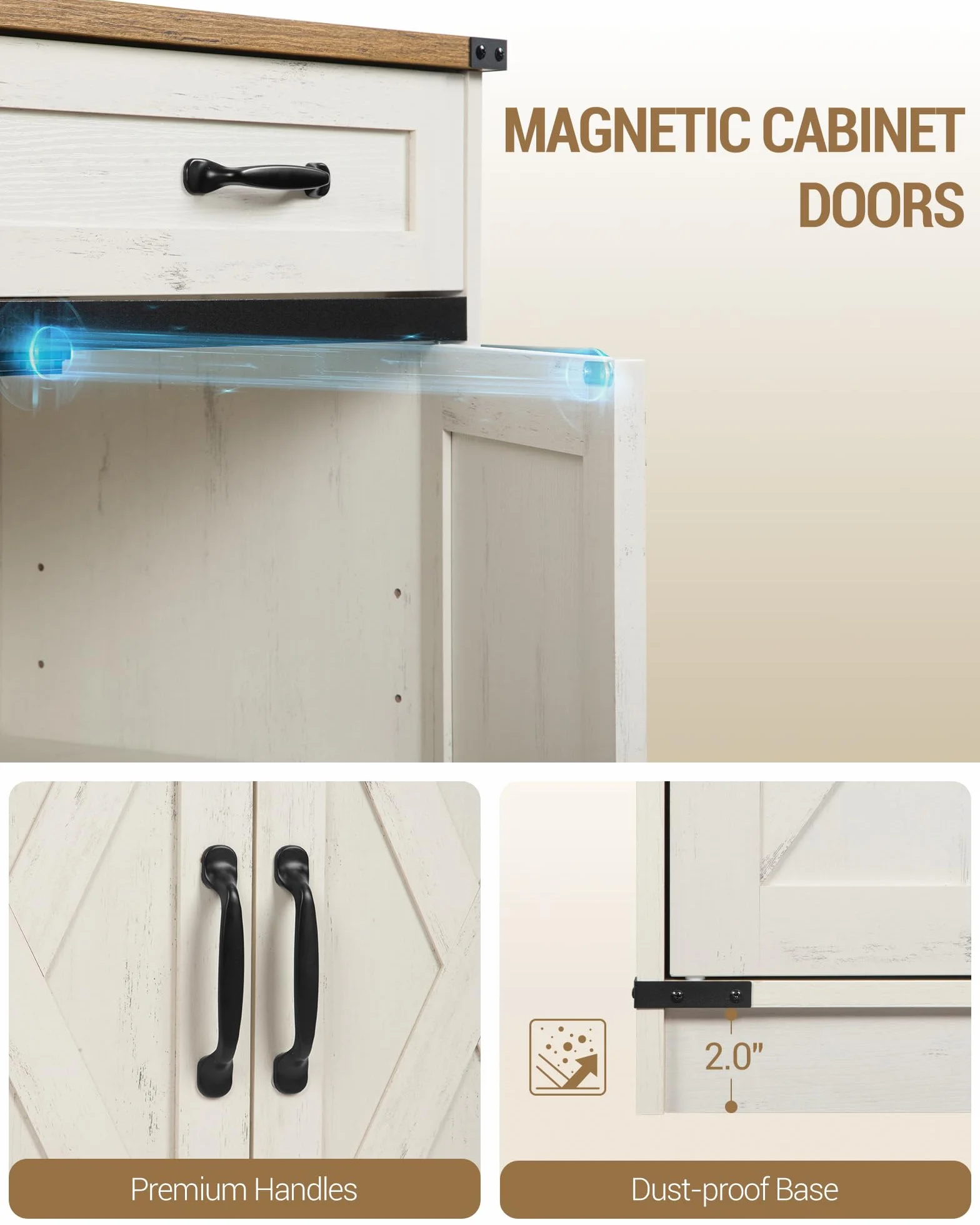 Armario de Cocina con 2 Cajones 3 Puertas Estantes Ajustables 40x108x80 cm Blanco Rústico y Marrón Miel