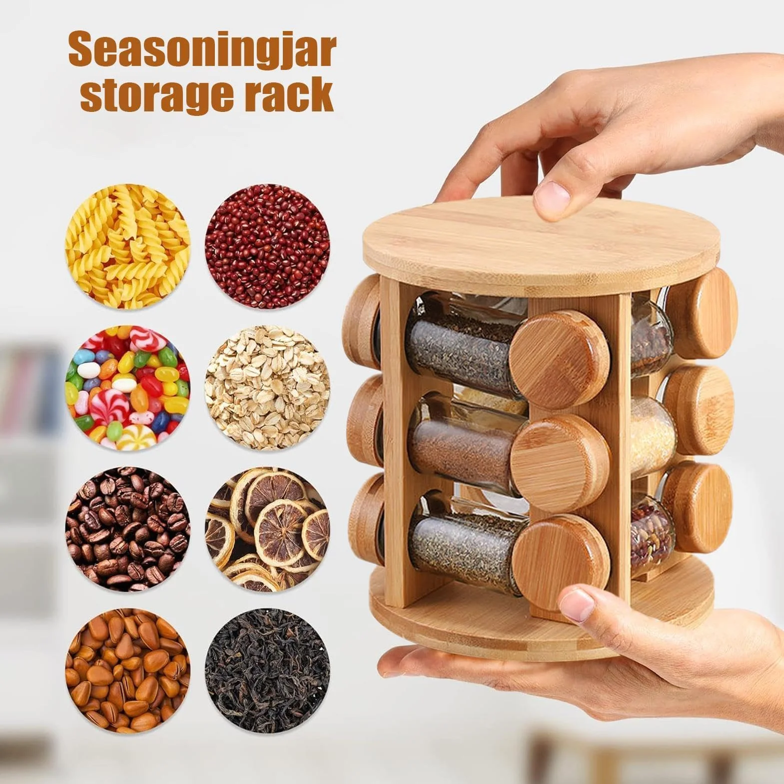 Estante giratorio para especias | Estante de cocina de madera para tarros | de azúcar, estante de almacenamiento de condimentos - para armario de despensa, encimera de cocina, comedor y hogar para