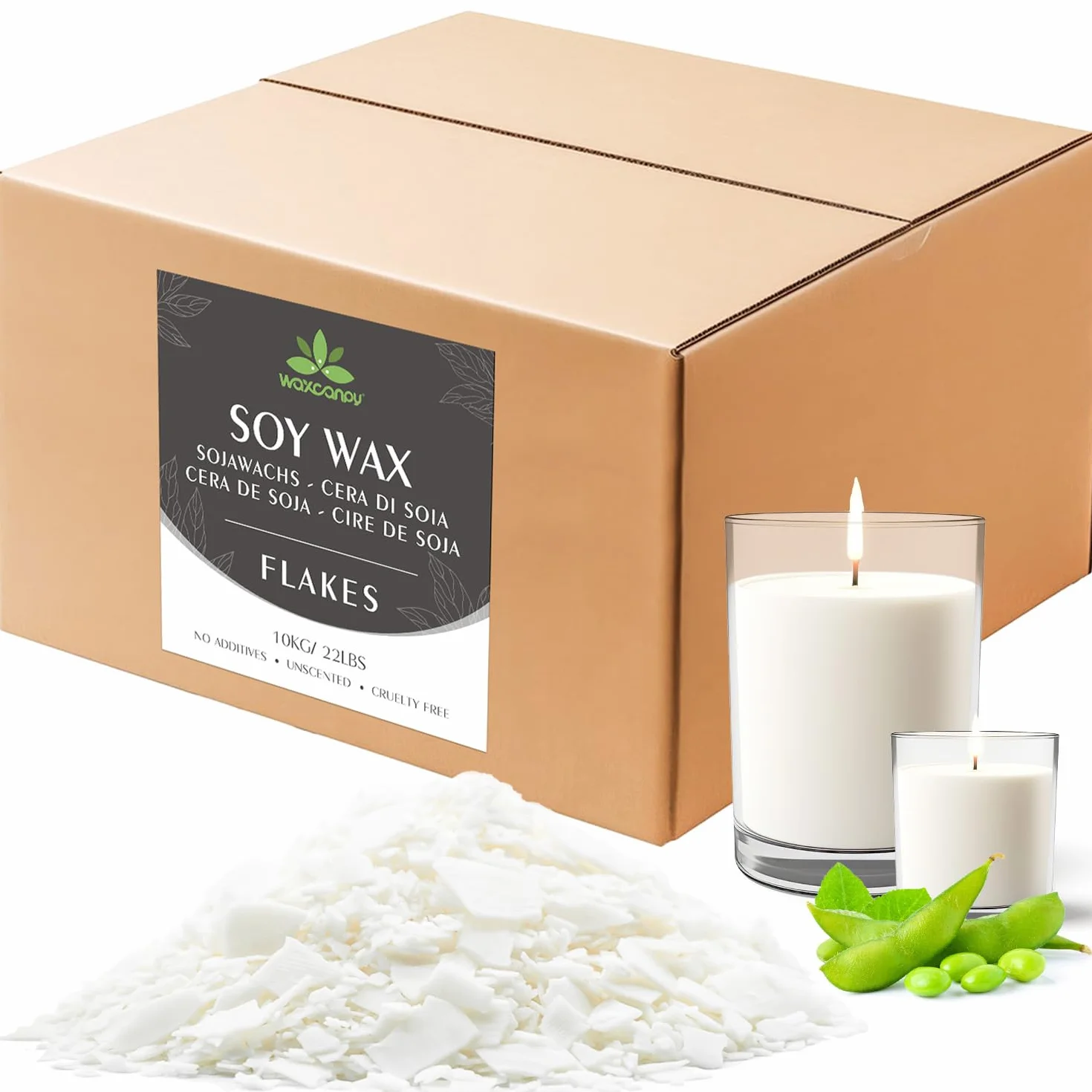 Cera de Soja para Velas 10kg, Cera de Soja Bajo Punto de Fusión para Hacer Velas Caseras, Material para Velas Aromáticas y de Color, 100% Natural