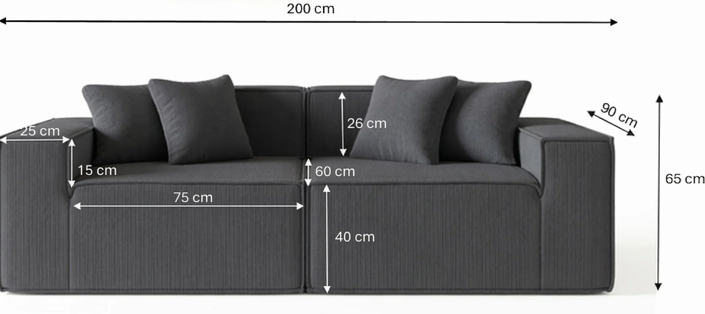 Sofá Cube Modular Espuma Comprimida al vacío envío en Caja Sin Montaje (Pana Gris, Sofá 2 Piezas)