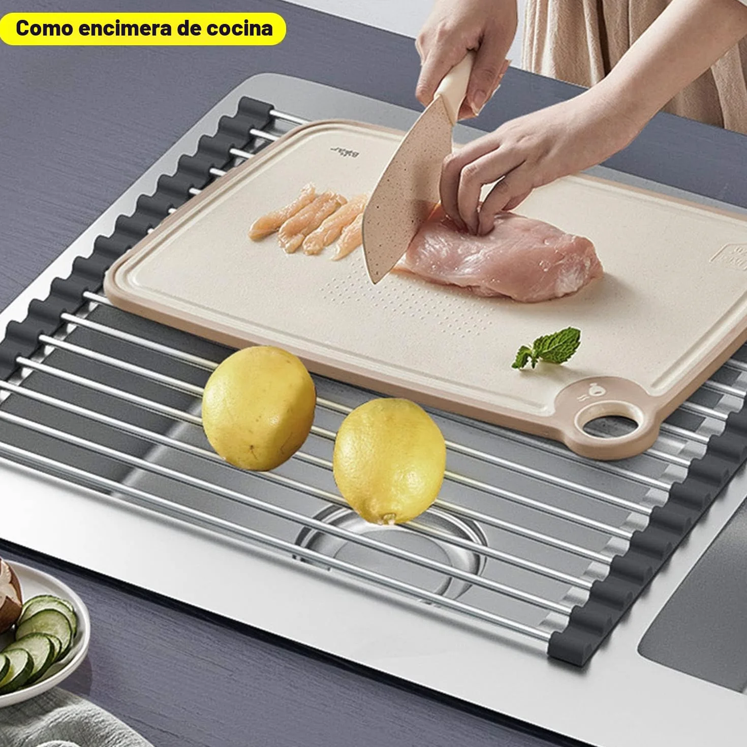 Escurreplatos Plegable y Extraíble ViWaVee, Escurridor de Platos sobre el Fregadero, Rejilla de Goteo, Negro 43x35