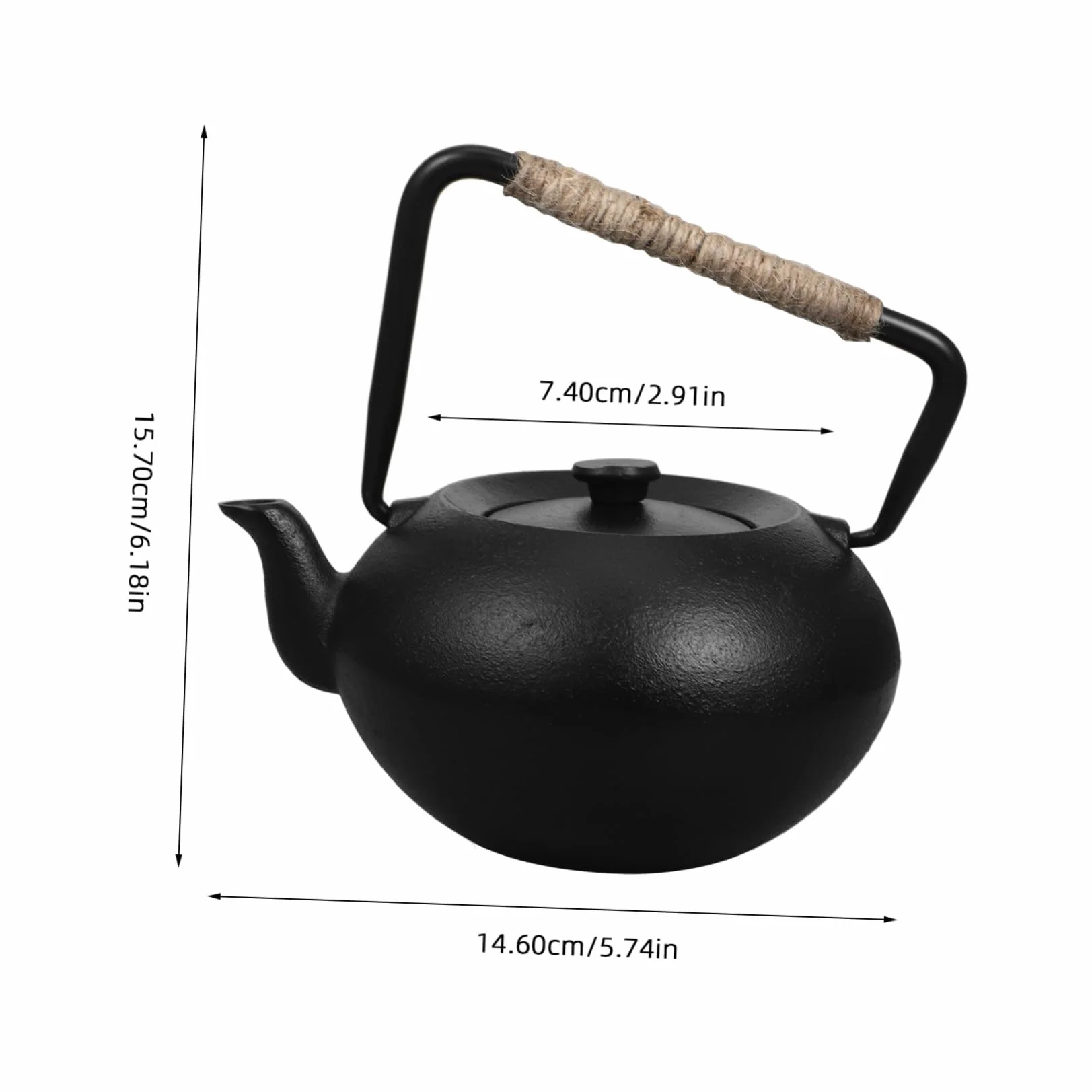 Tetera de Hierro Fundido 600ml Negra con Filtro y Asa | Infusionar Hojas Sueltas, Apta para Camping y Picnic, Hervidor Multifunción para Agua y Té