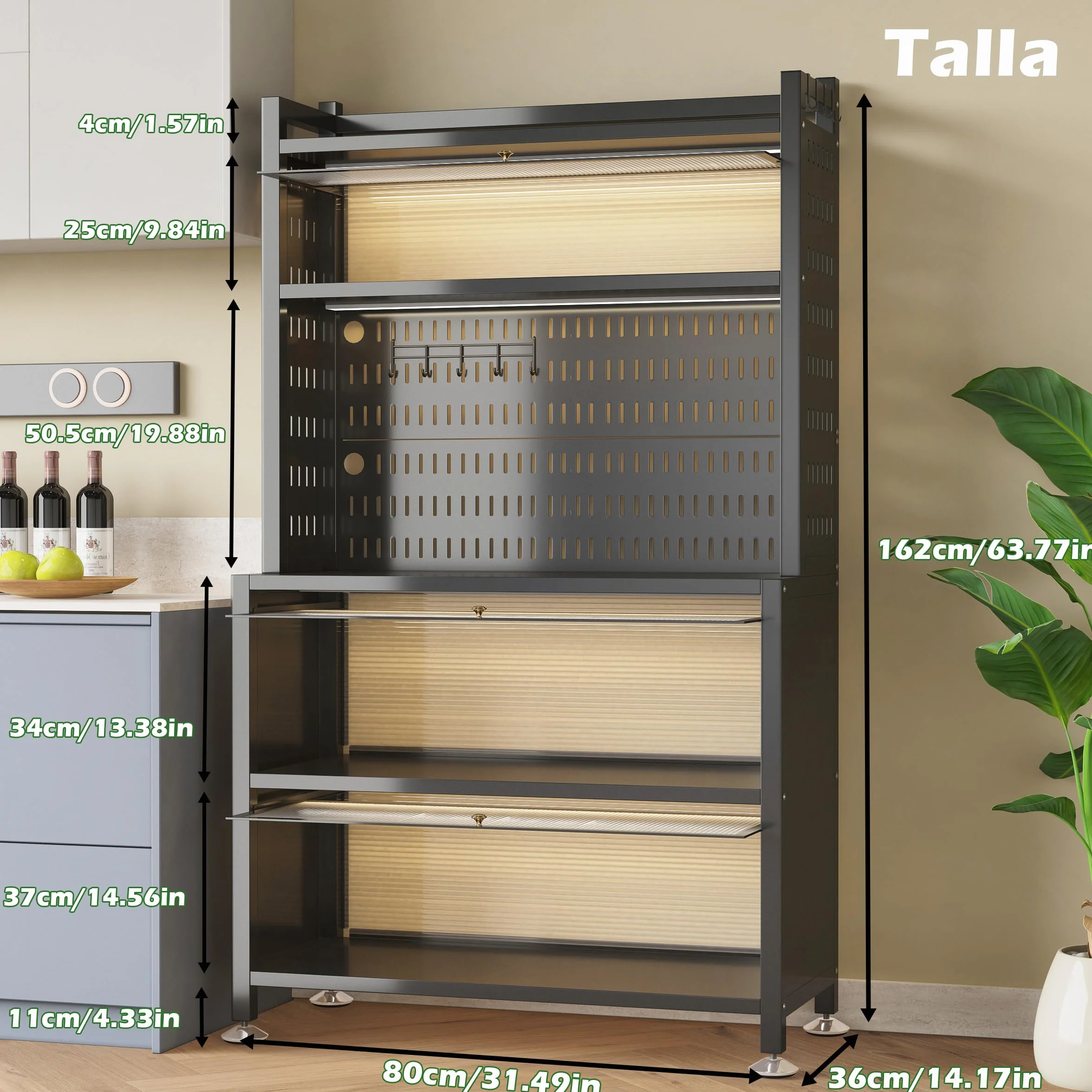 COVAODQ Estantería de Almacenamiento,Estantería de Cocina de 5 Niveles, Estantería de Panadería,Organizador de Cocina(Negro 80 x 36 x 162 cm)