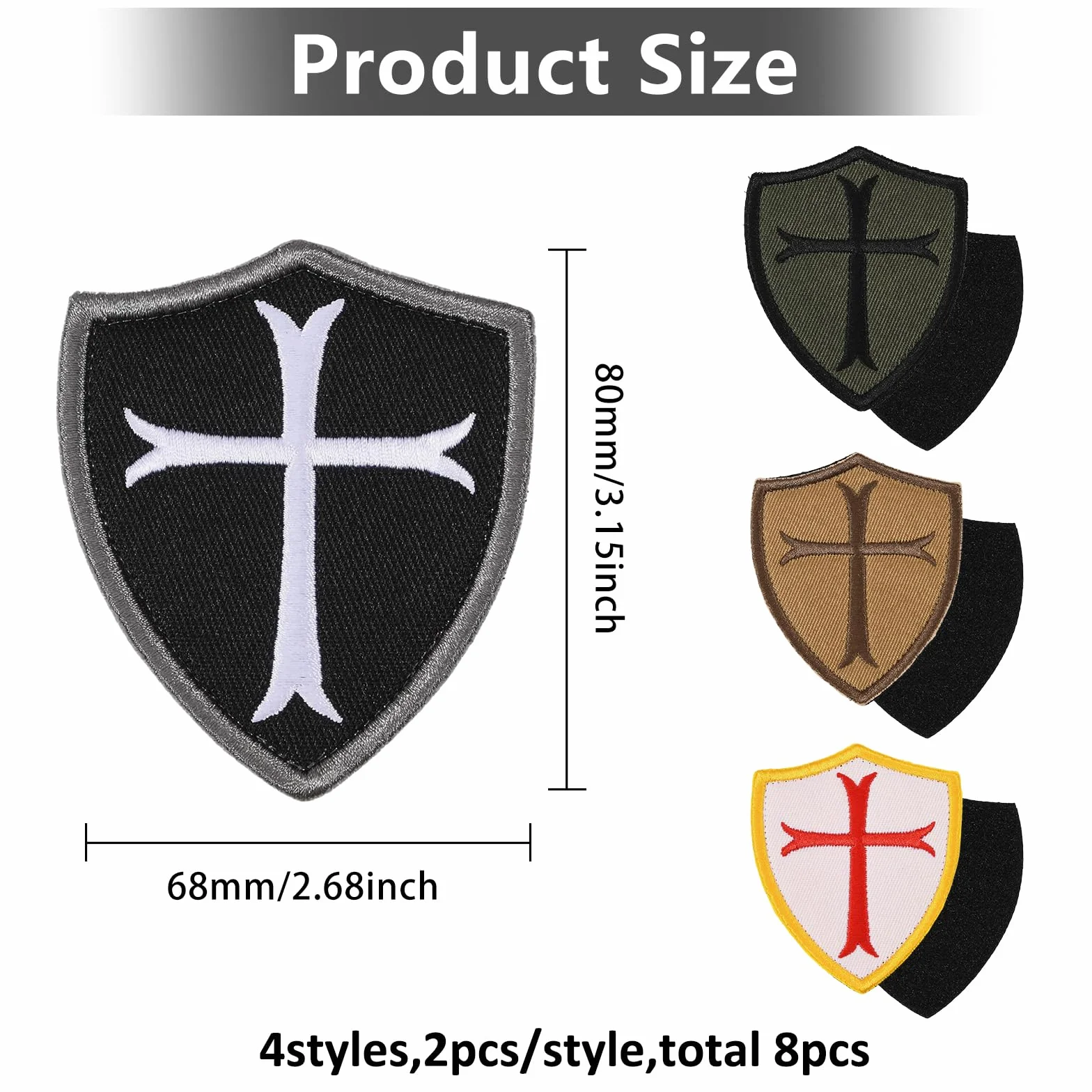 8 parches bordados de cruz templaria con cierre de para mochilas tácticas, ropa DIY, chalecos, sombreros y accesorios para exteriores