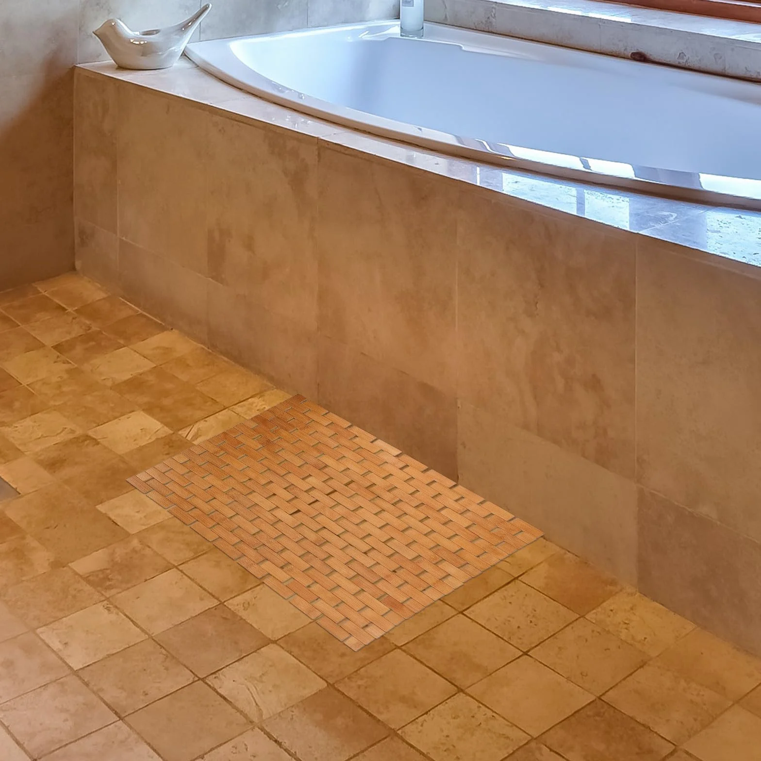 UKCOCO Alfombra de Baño de Bambú Carbonizado 40x60 Cm Antideslizante, Esterilla para Ducha y Bañera, Cojín y Natural para Hogar y Baño