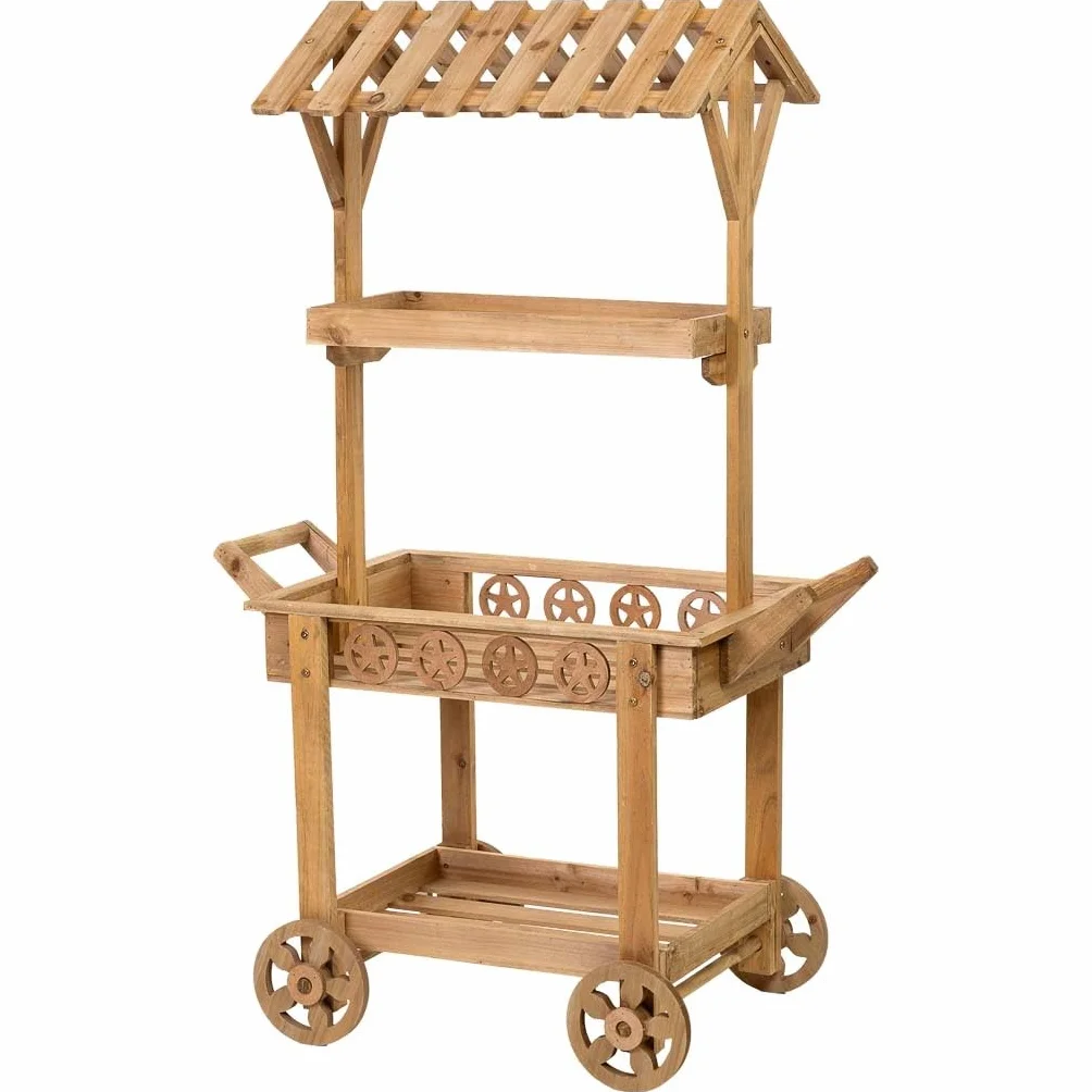 WANDERLUST DECO Carro expositor-estantería de madera con 3 bandejas 90x47x137h cm