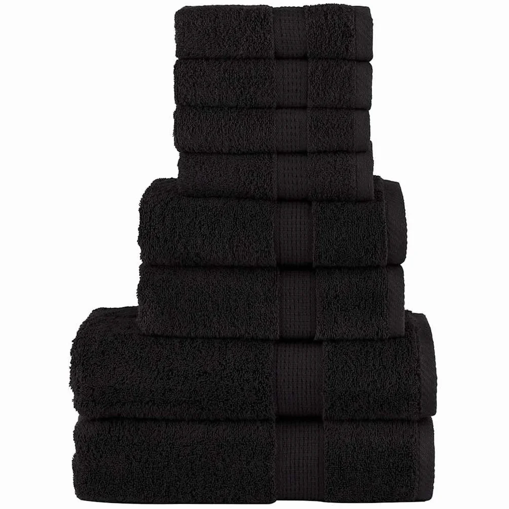 Juego de 8 toallas SOLUND de color negro, 600 g/m², 100% algodón hilado en anillo, toallas de rizo absorbentes con práctico sistema de fijación para colgar para hotel y hogar,